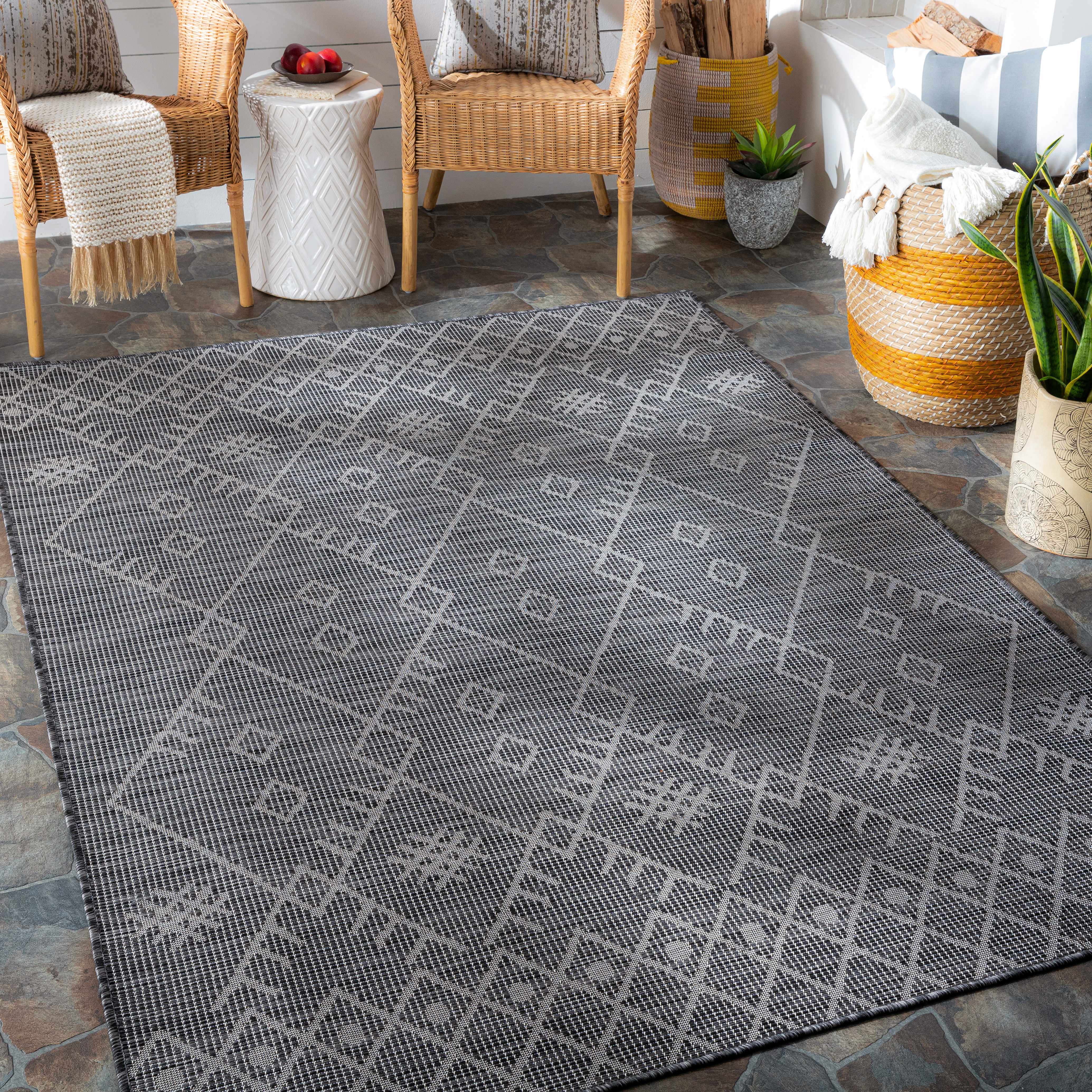 Lorena Charcoal Flatweave Trellis Carpet - Clearance - Image 2