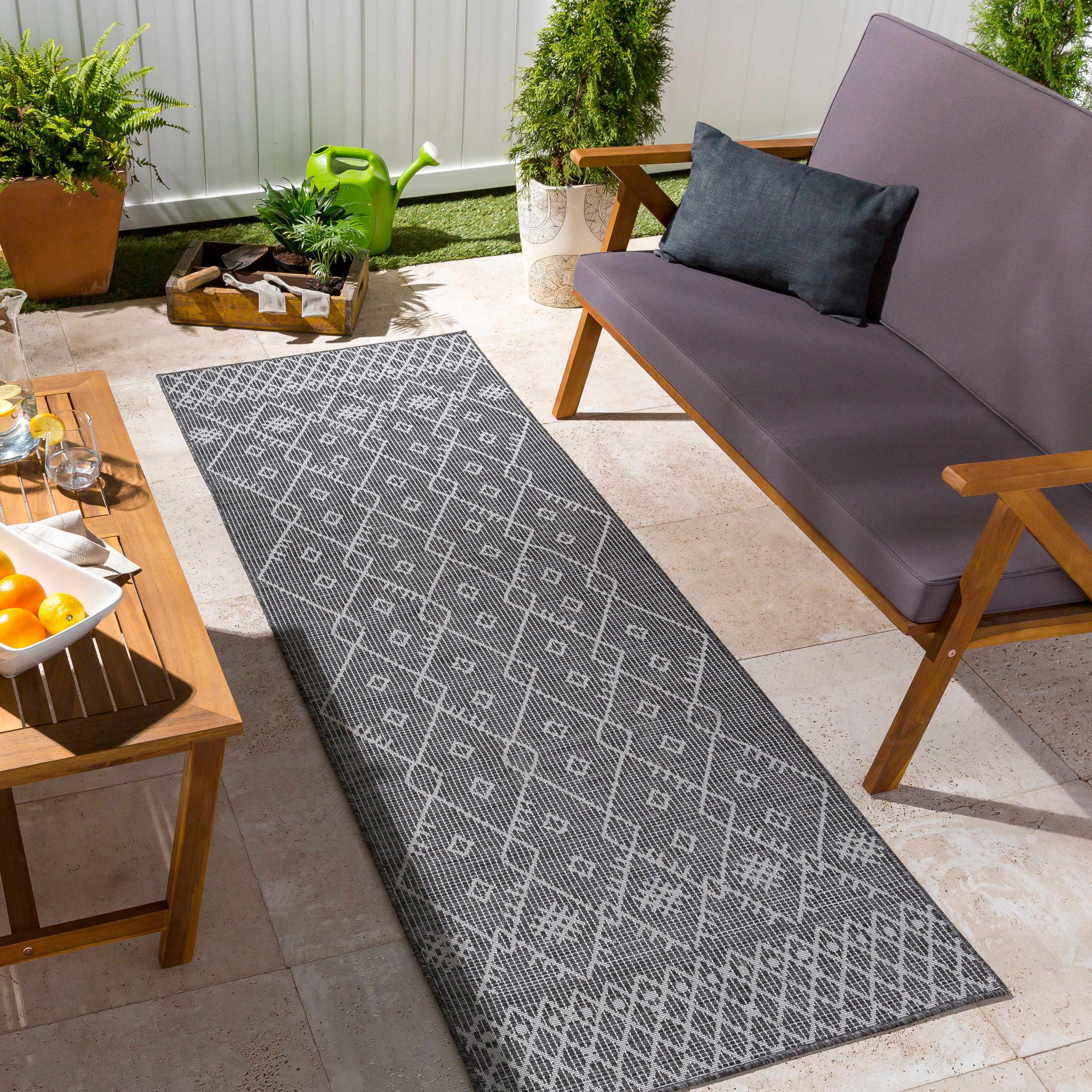 Lorena Charcoal Flatweave Trellis Carpet - Clearance - Image 4