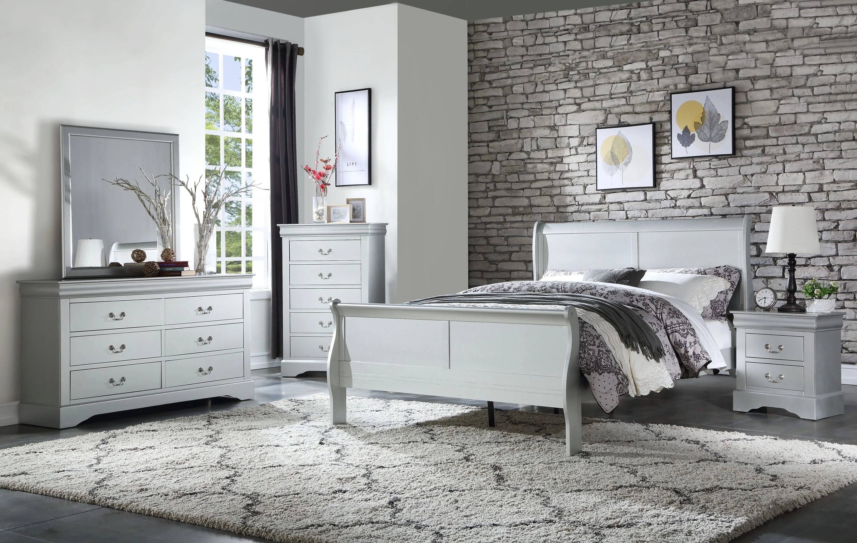 Louis Philippe Platinum Finish Twin Bed - Image 5