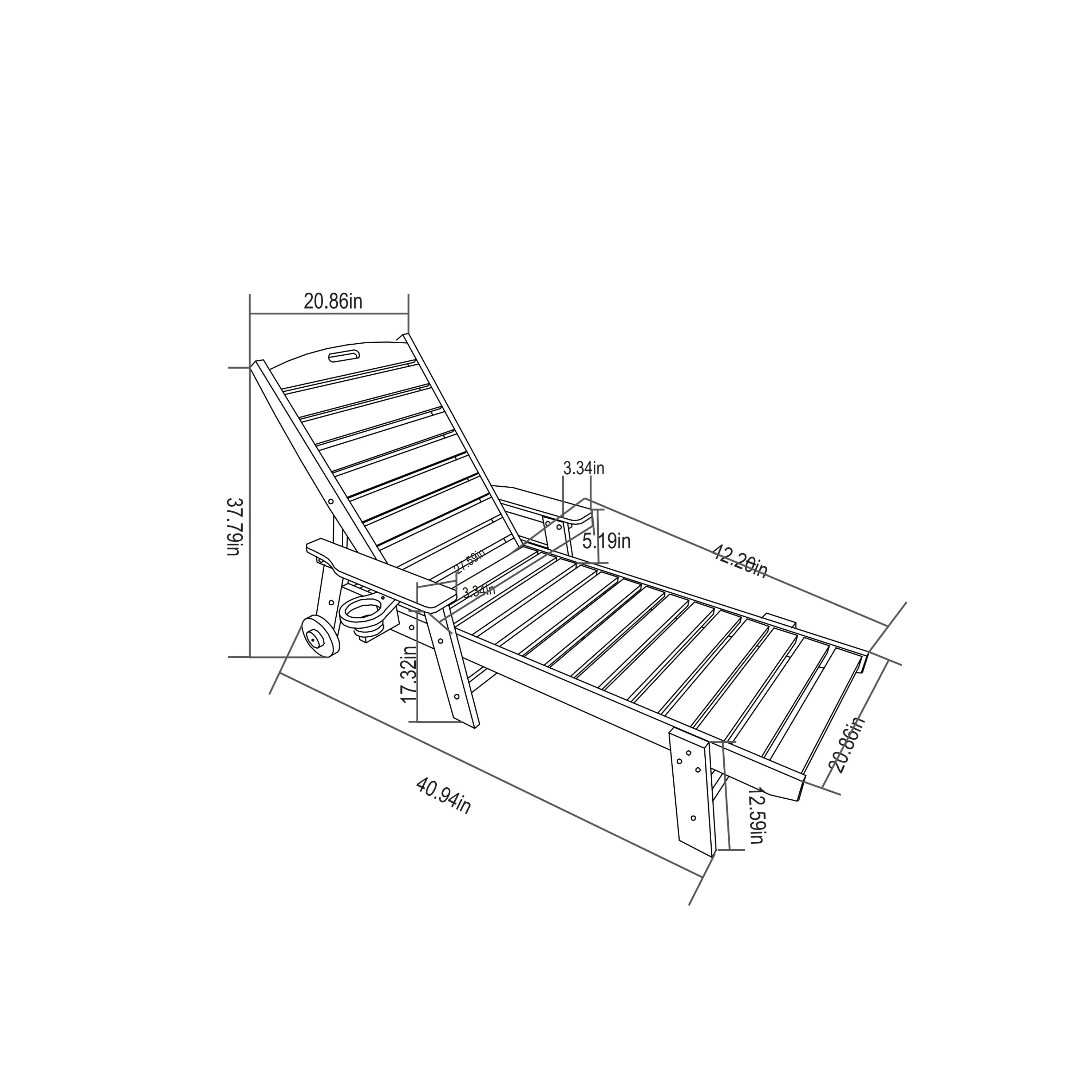 Lounge Chair Outdoor with Wood Texture, HDPE, Adjustable Backrest - Image 11