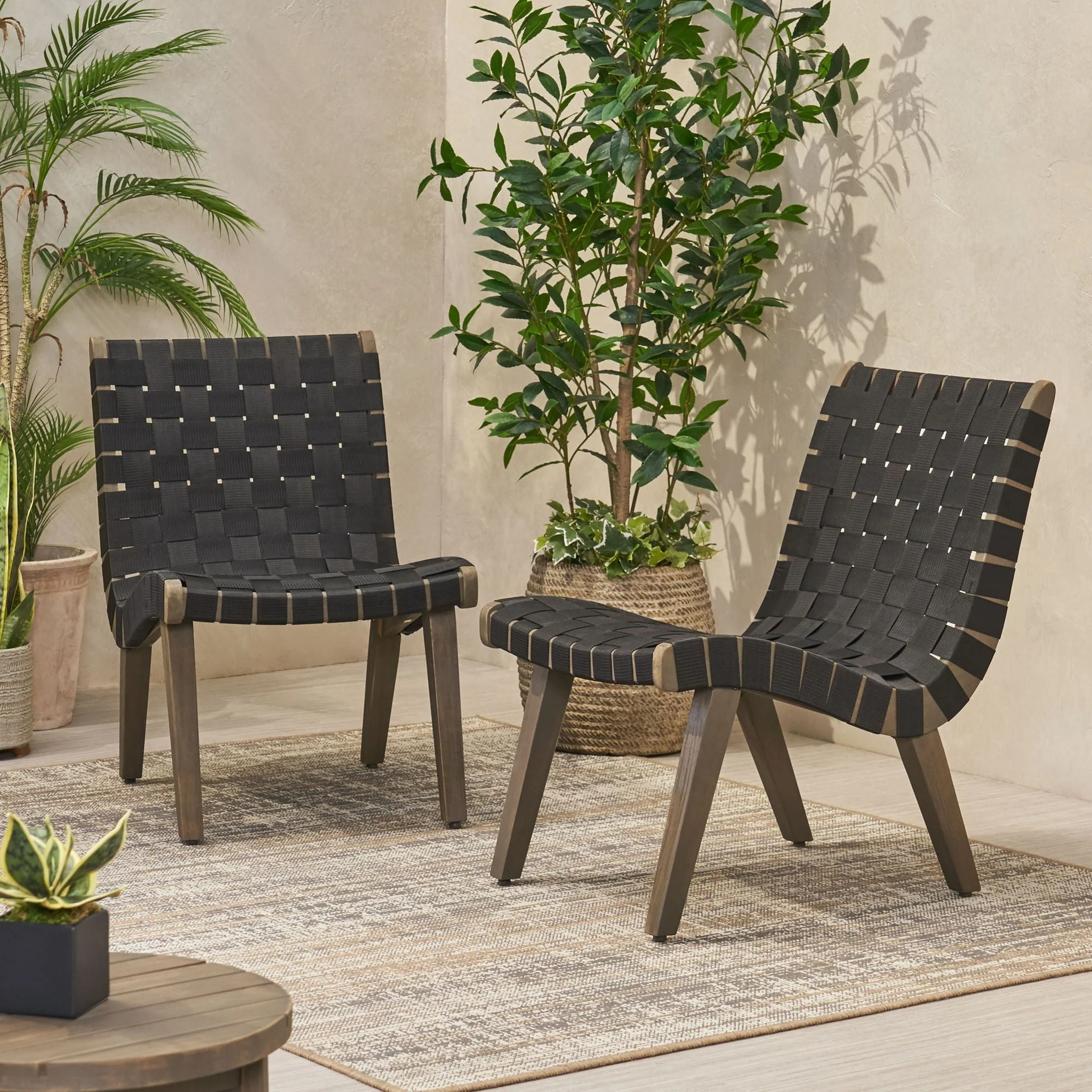 Lounge Chair with Stunning Rope Weave Design (Set of 2) - Black - Image 3