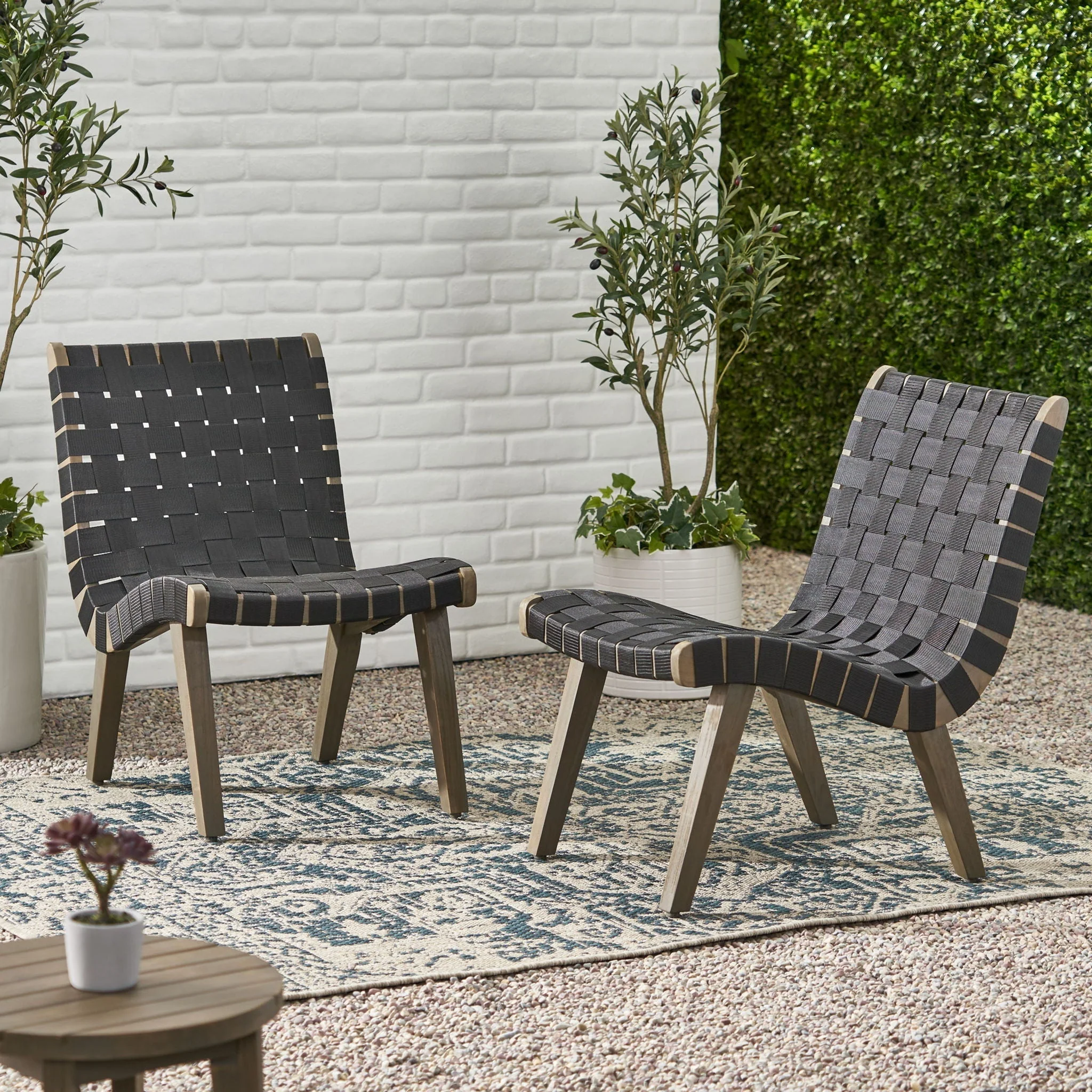 Lounge Chair with Stunning Rope Weave Design (Set of 2) - Black - Image 4