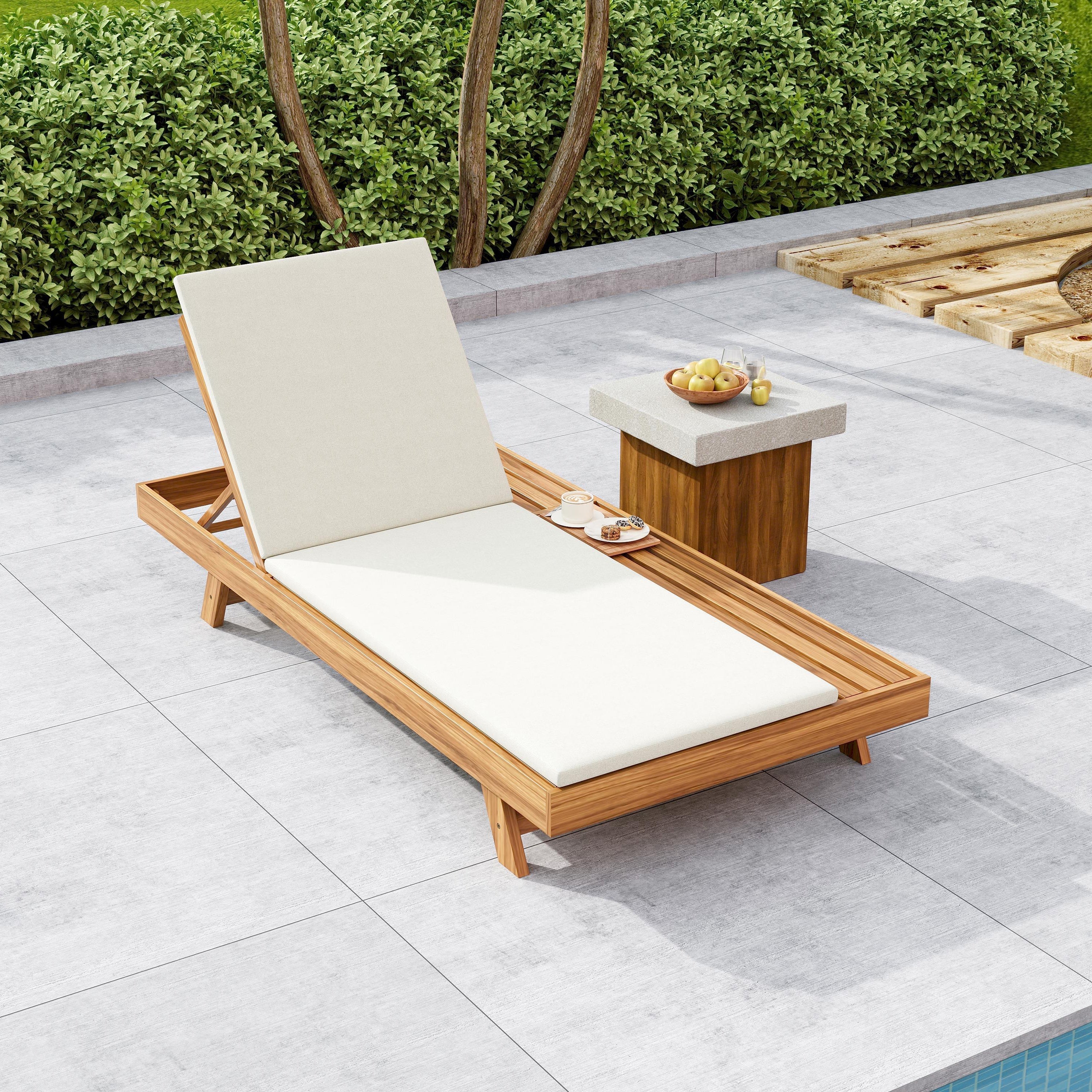 Lounge Chaise Set, Acacia Wood with Water-Resistant Cushions - Image 2