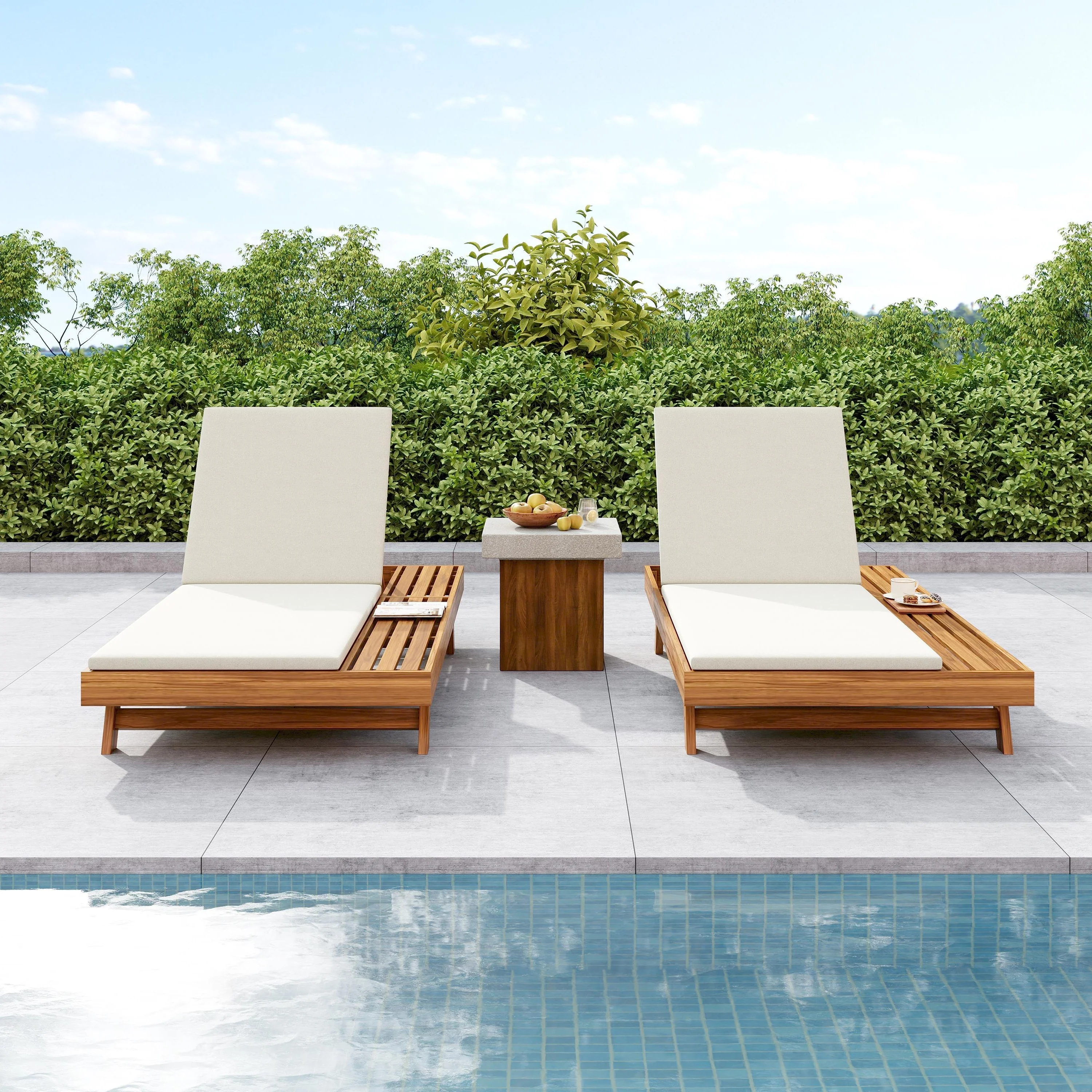 Lounge Chaise Set, Acacia Wood with Water-Resistant Cushions - Image 5