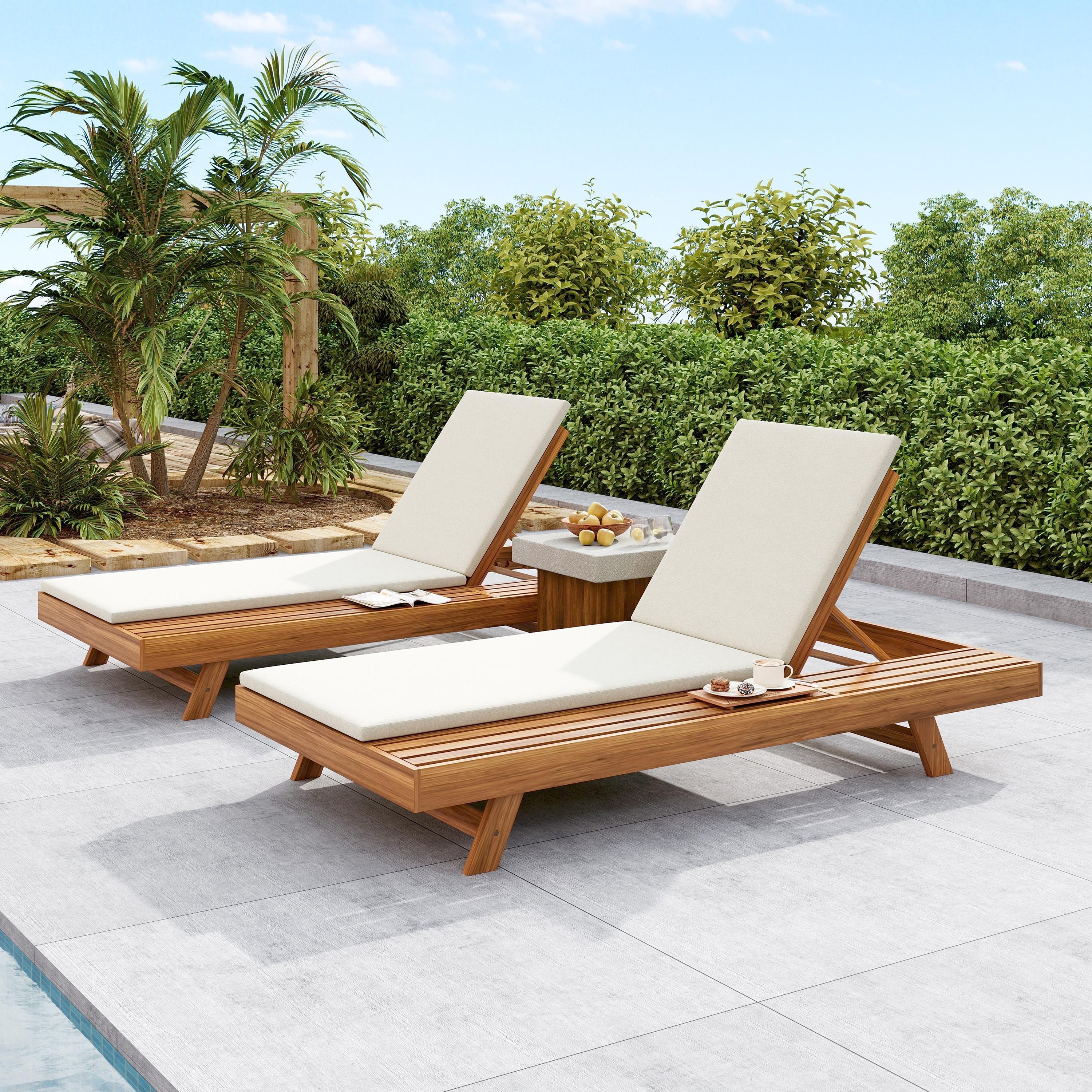 Lounge Chaise Set, Acacia Wood with Water-Resistant Cushions - Image 6
