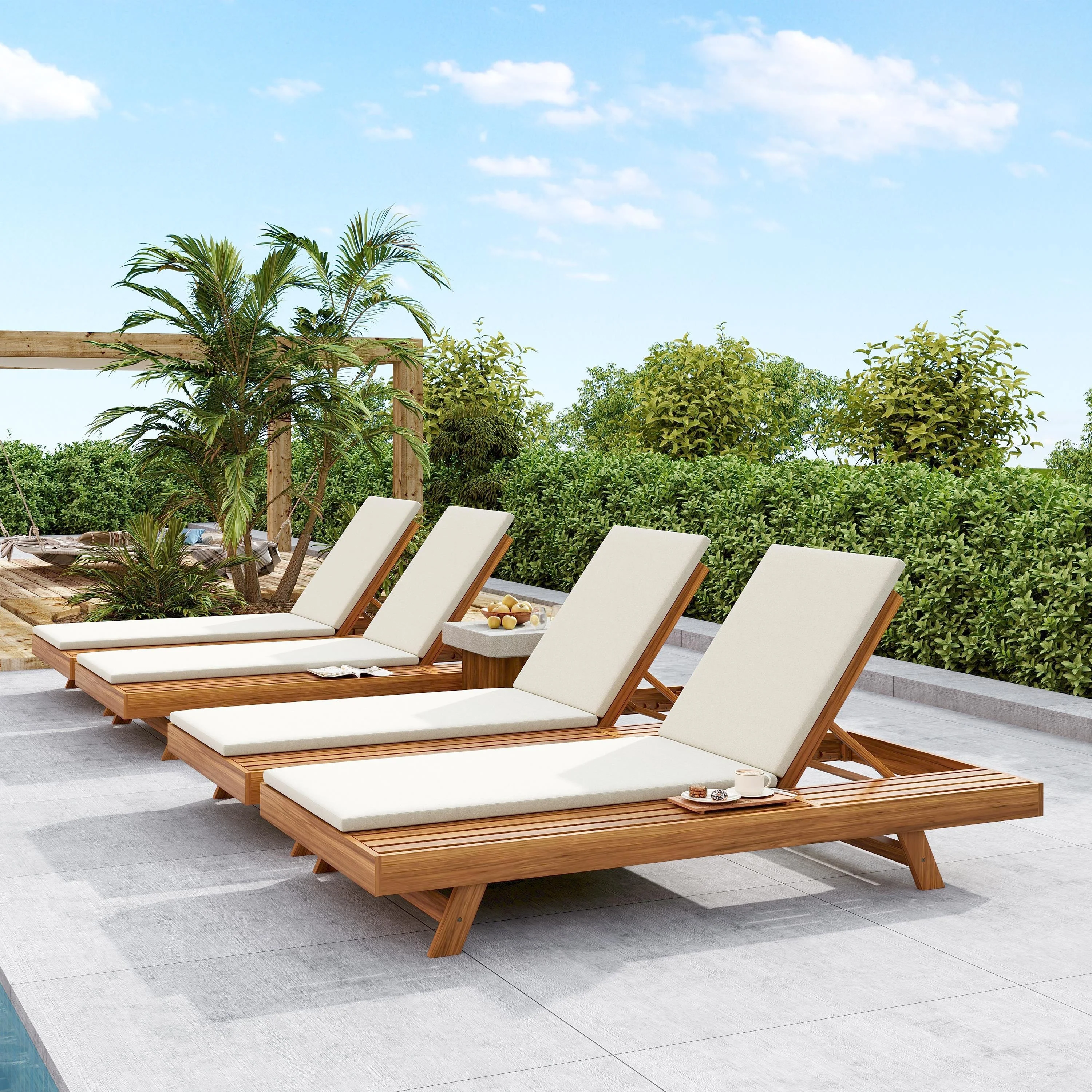 Lounge Chaise Set, Acacia Wood with Water-Resistant Cushions - Image 7
