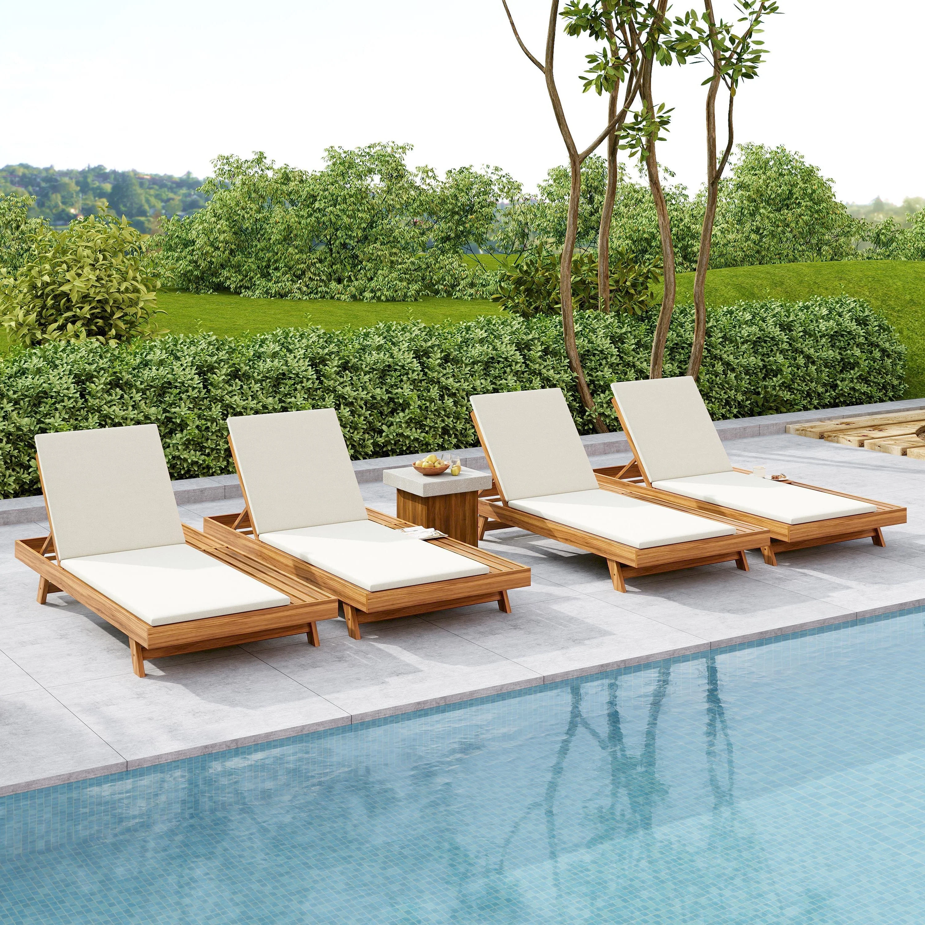 Lounge Chaise Set, Acacia Wood with Water-Resistant Cushions - Image 8