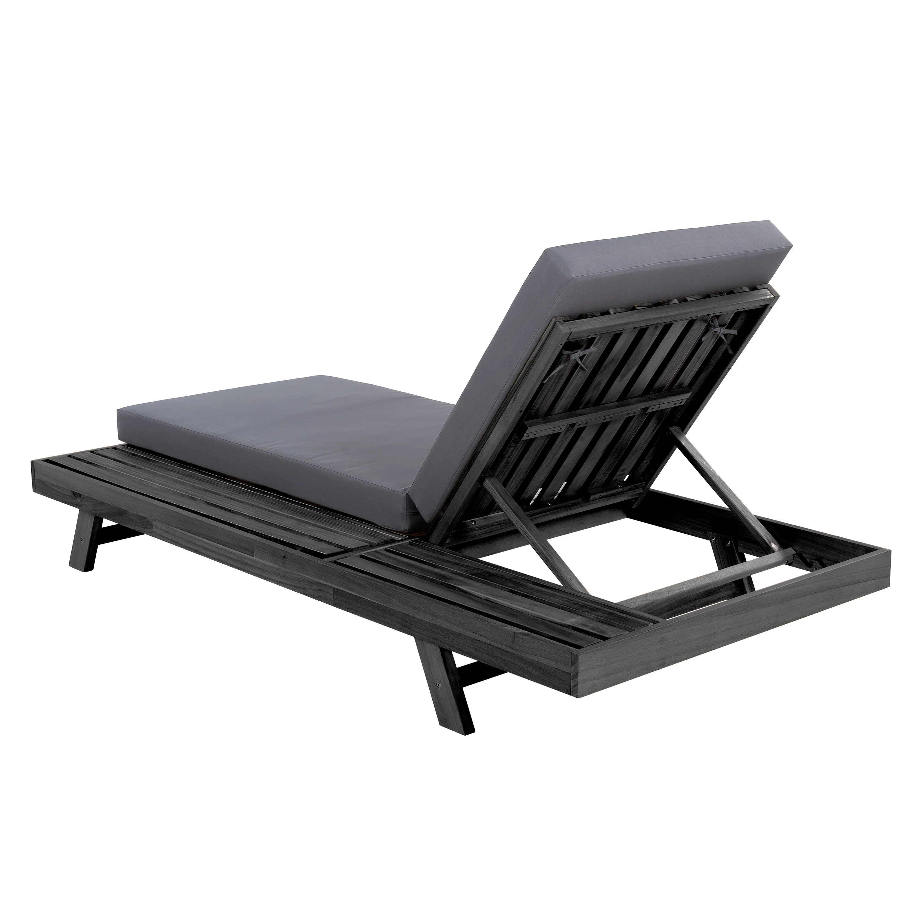 Lounge Chaise Set in Black Acacia Wood with Water-Resistant Cushions - Image 11