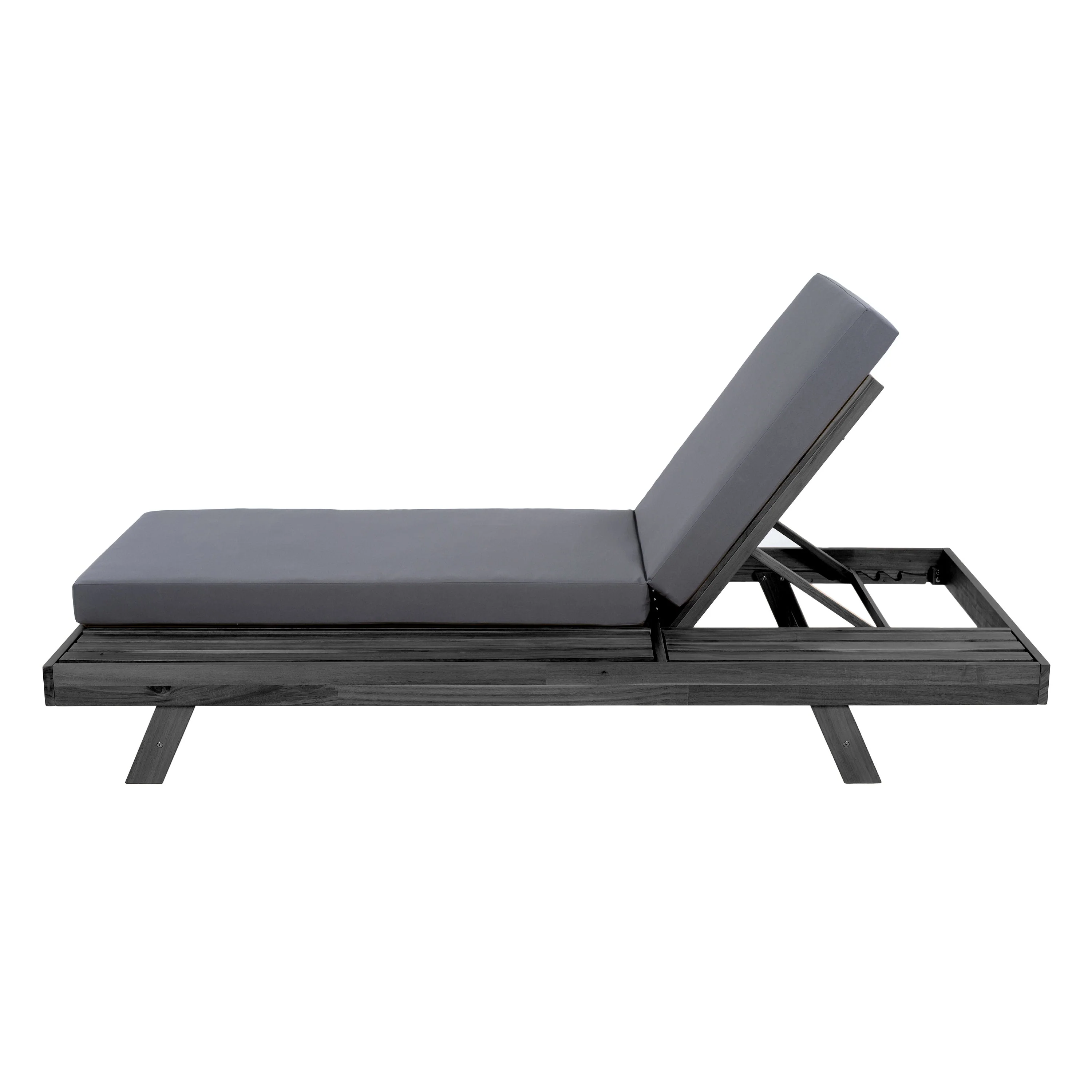 Lounge Chaise Set in Black Acacia Wood with Water-Resistant Cushions - Image 12