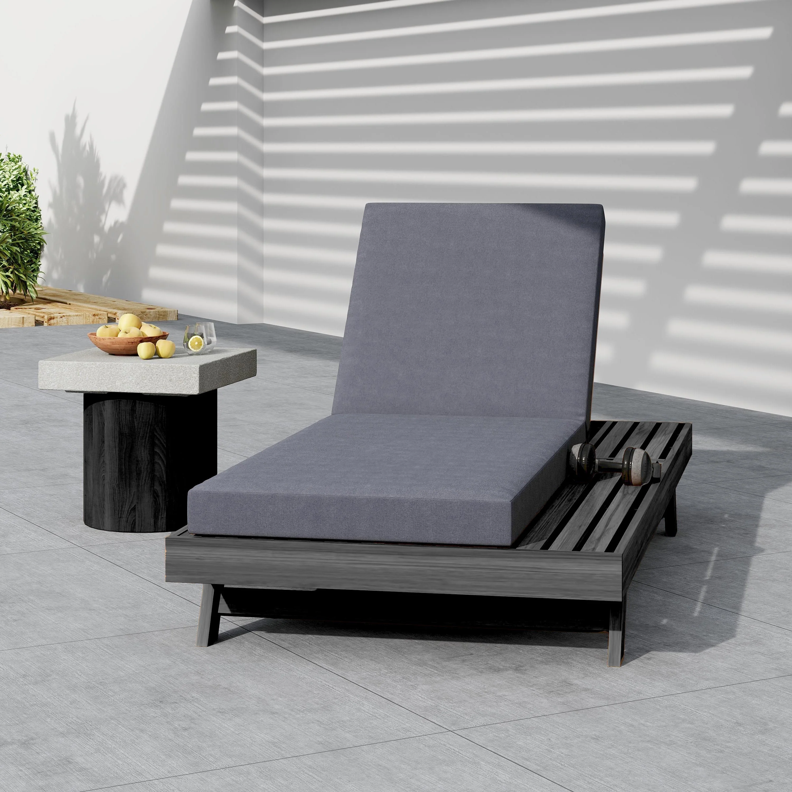 Lounge Chaise Set in Black Acacia Wood with Water-Resistant Cushions - Image 5