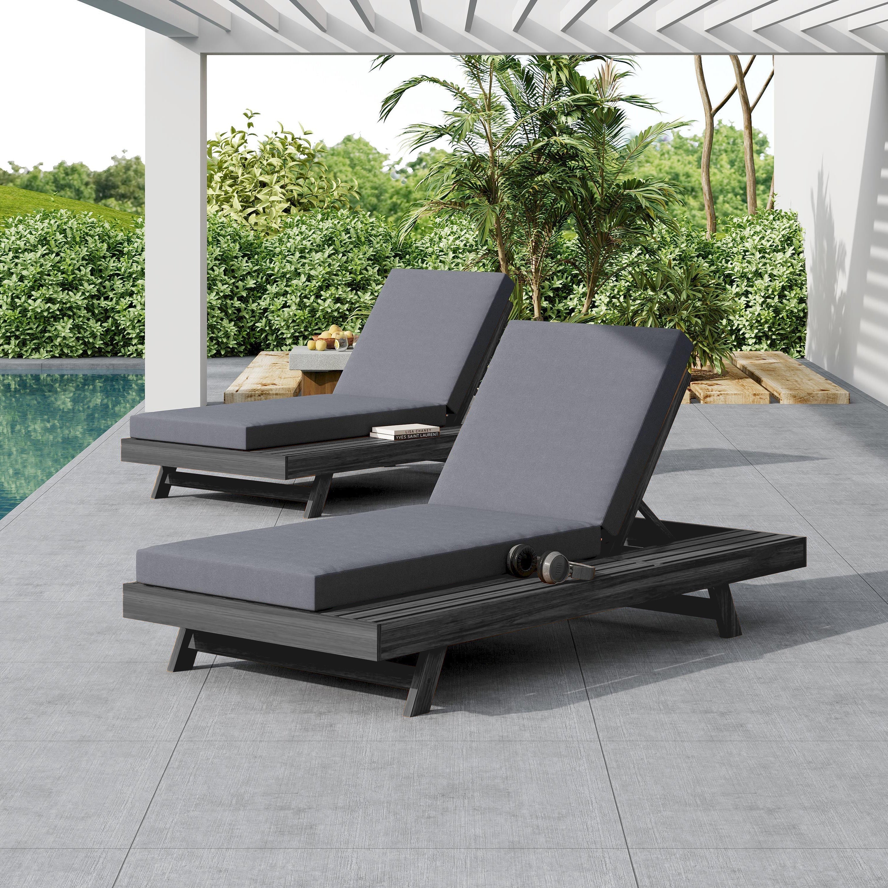 Lounge Chaise Set in Black Acacia Wood with Water-Resistant Cushions - Image 7