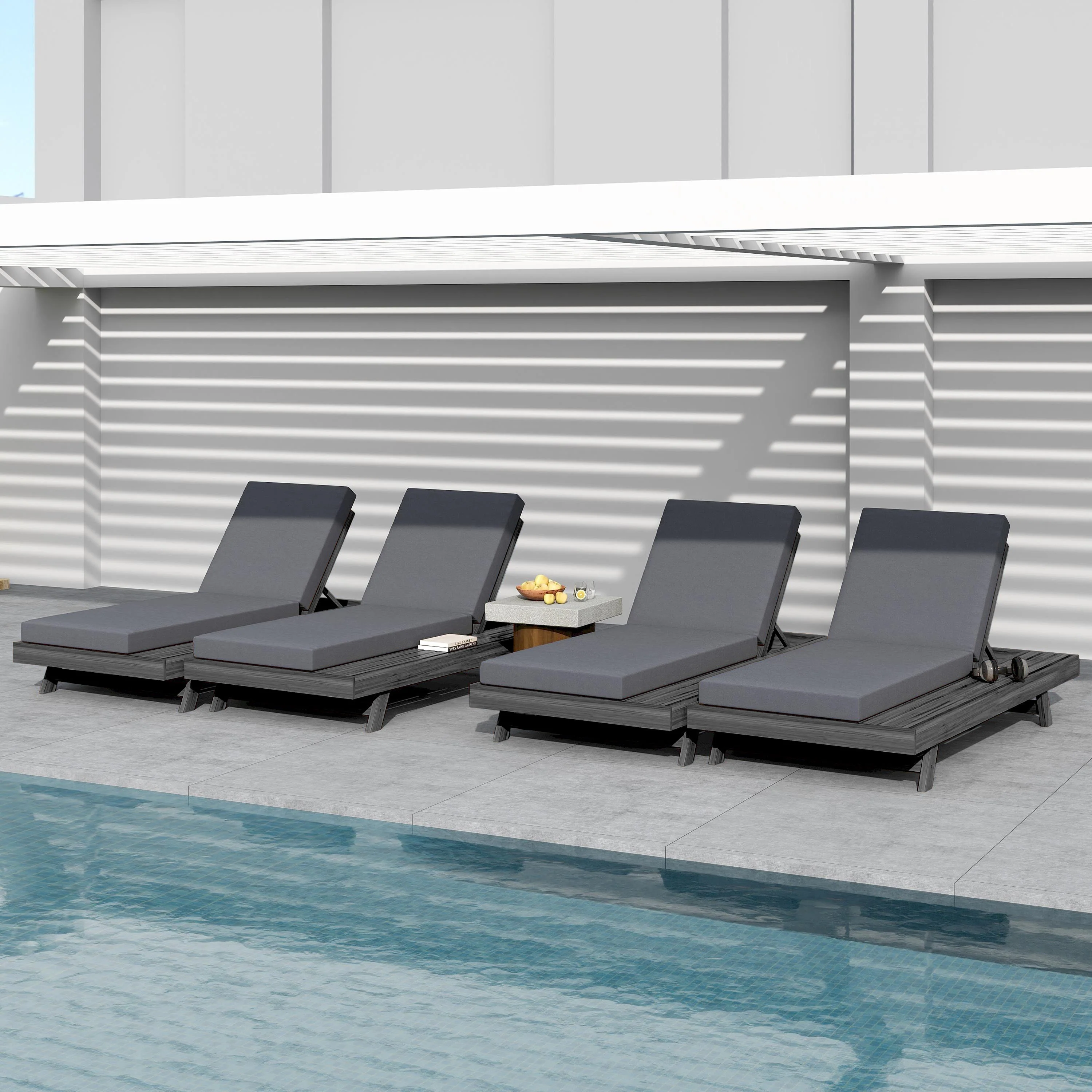 Lounge Chaise Set in Black Acacia Wood with Water-Resistant Cushions - Image 9
