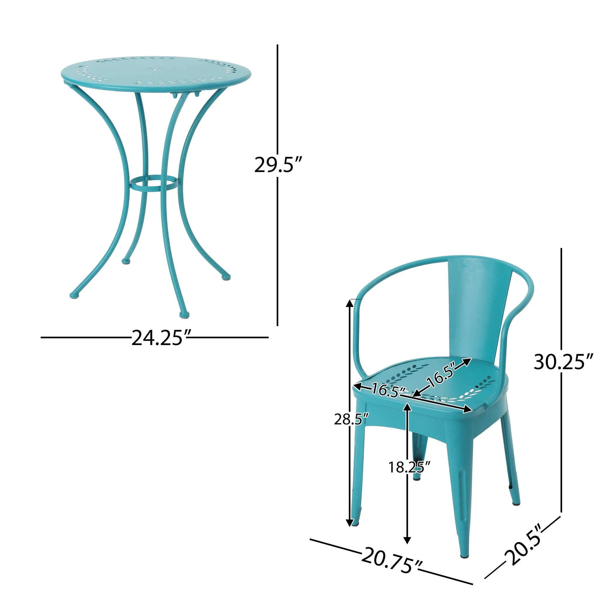 Lourdes - 3 Piece Metal Set - Teal - Image 2