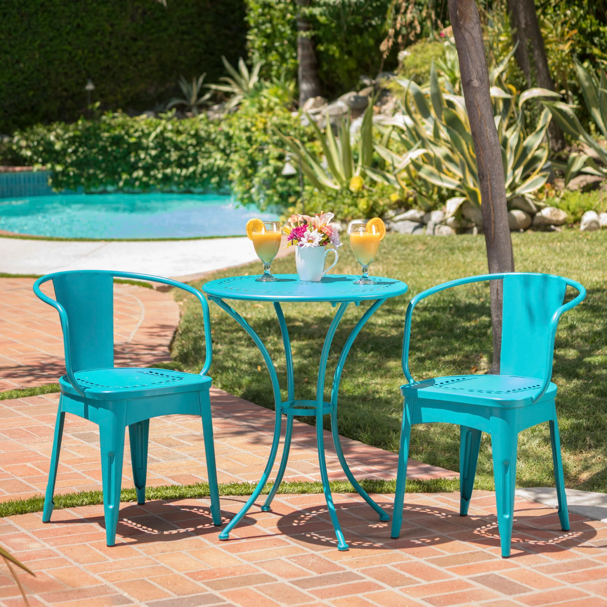 Lourdes - 3 Piece Metal Set - Teal - Image 4