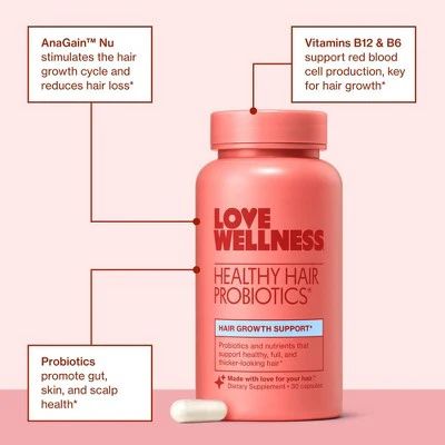Love Wellness Healthy Hair Probiotics for Fuller and Shinier Hair 30ct - New - Image 4