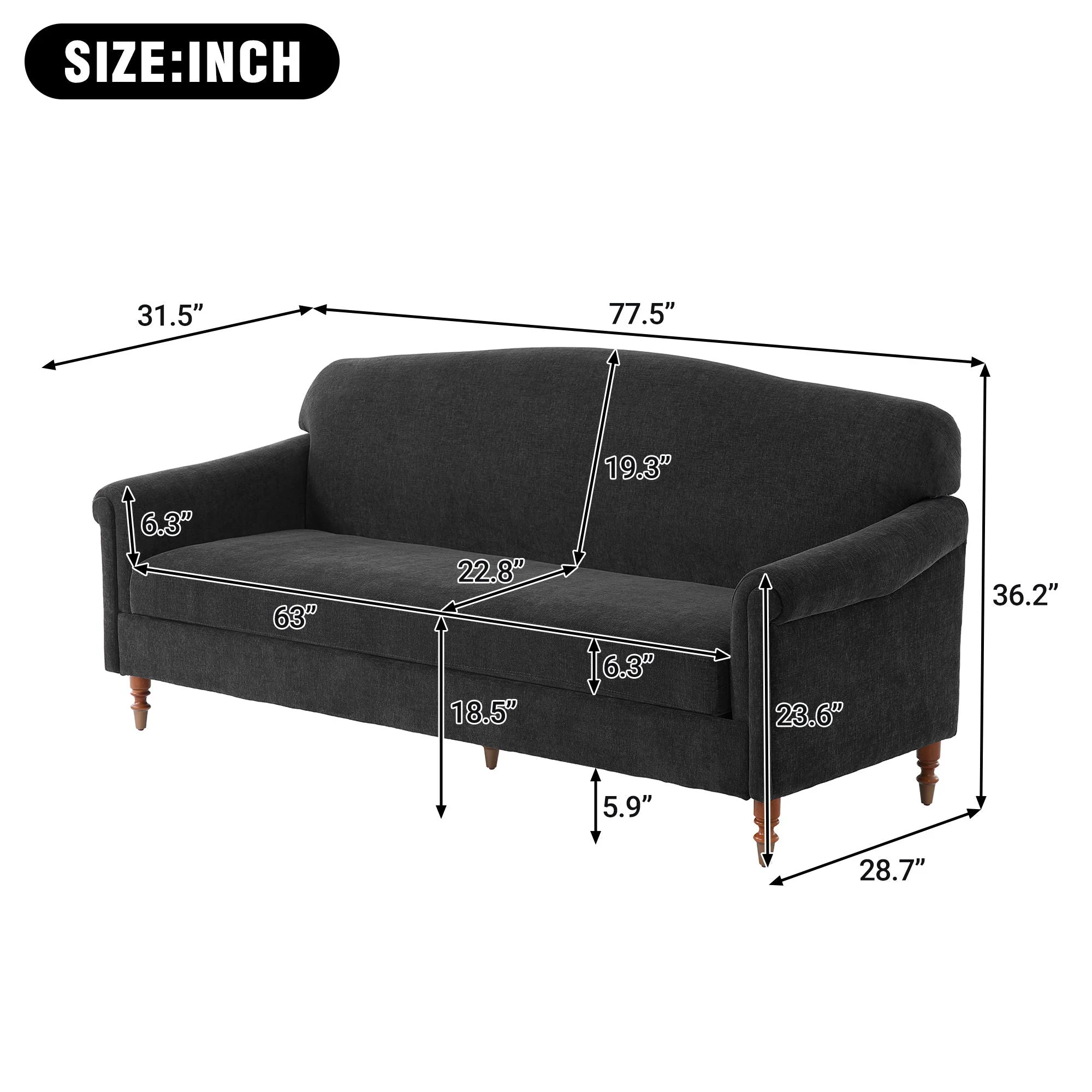Loveseat Sofa, 2 Seater Couch with Rolled Arms - Image 7