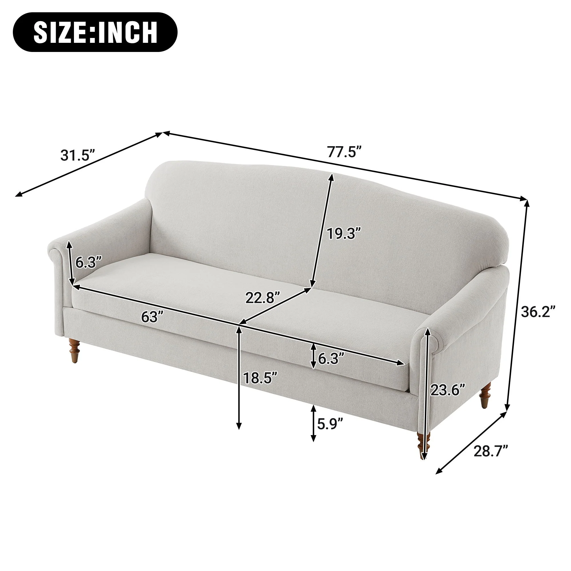 Loveseat Sofa, 2 Seater Couch with Rolled Arms - Image 8