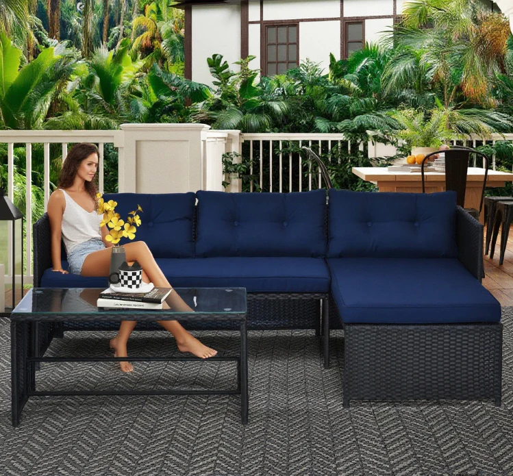 Loveseat Sofa Chaise Lounge Coffee Table Patio Furniture Set - Image 2