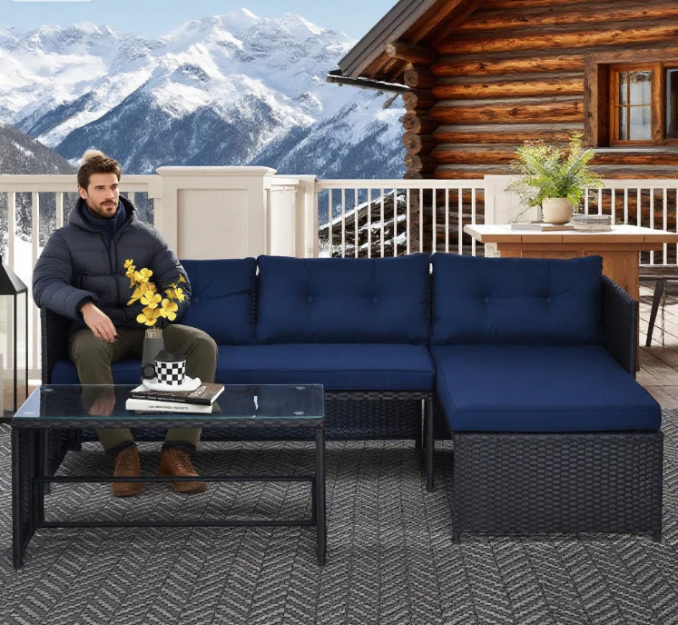 Loveseat Sofa Chaise Lounge Coffee Table Patio Furniture Set - Image 3