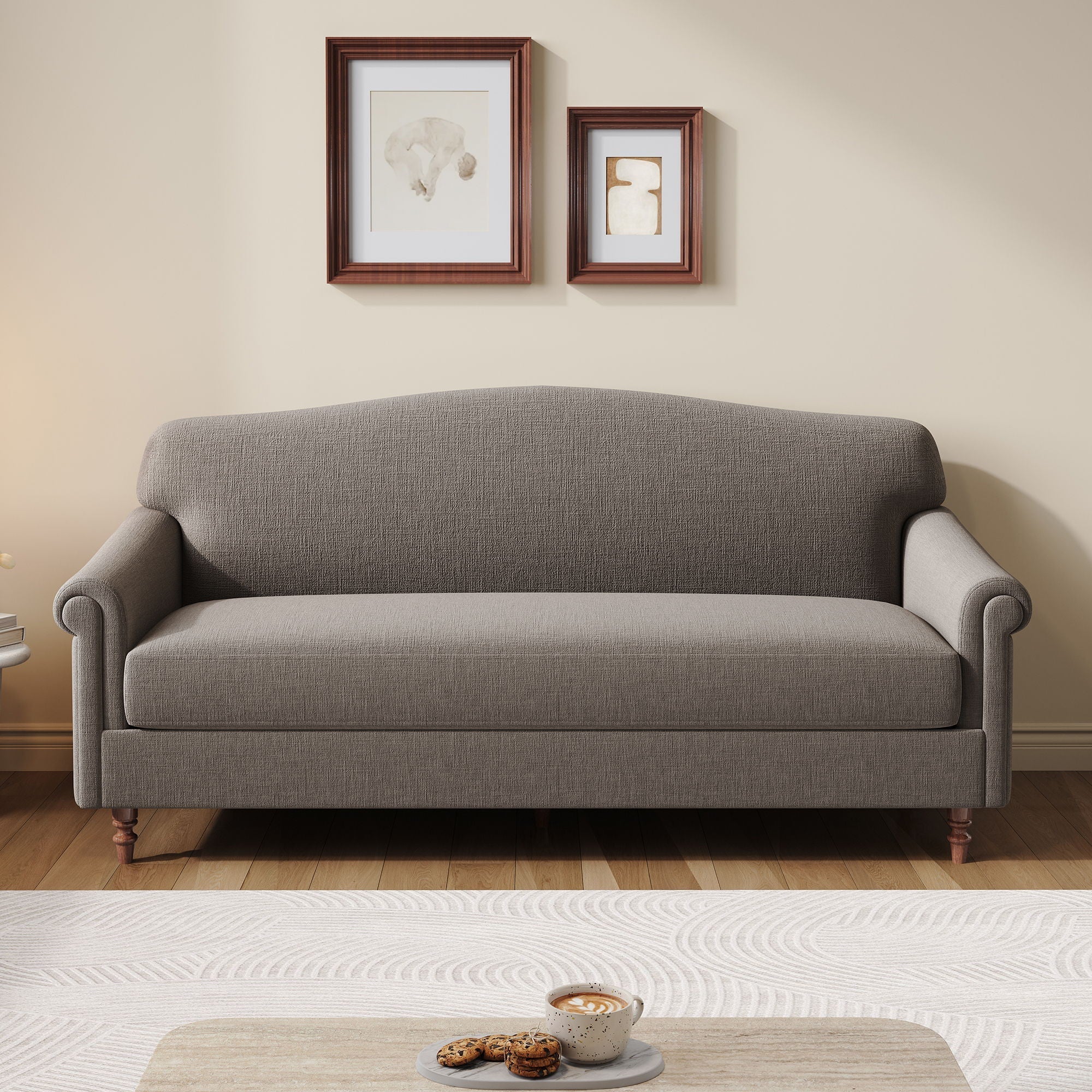 Loveseat Sofa with Rolled Arm for Living Room - Brown - Image 2