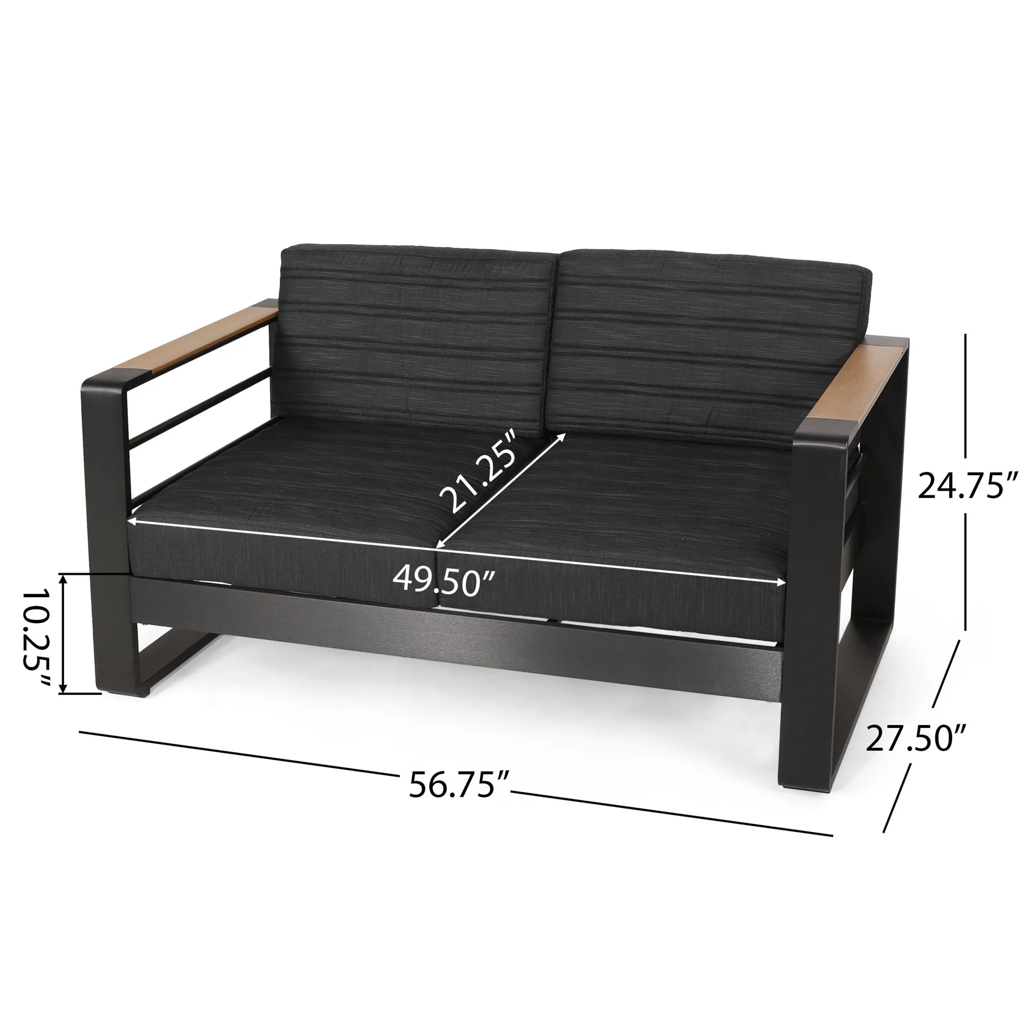 Loveseat With Slat Paneling And Aluminum Frame - Black - Image 3
