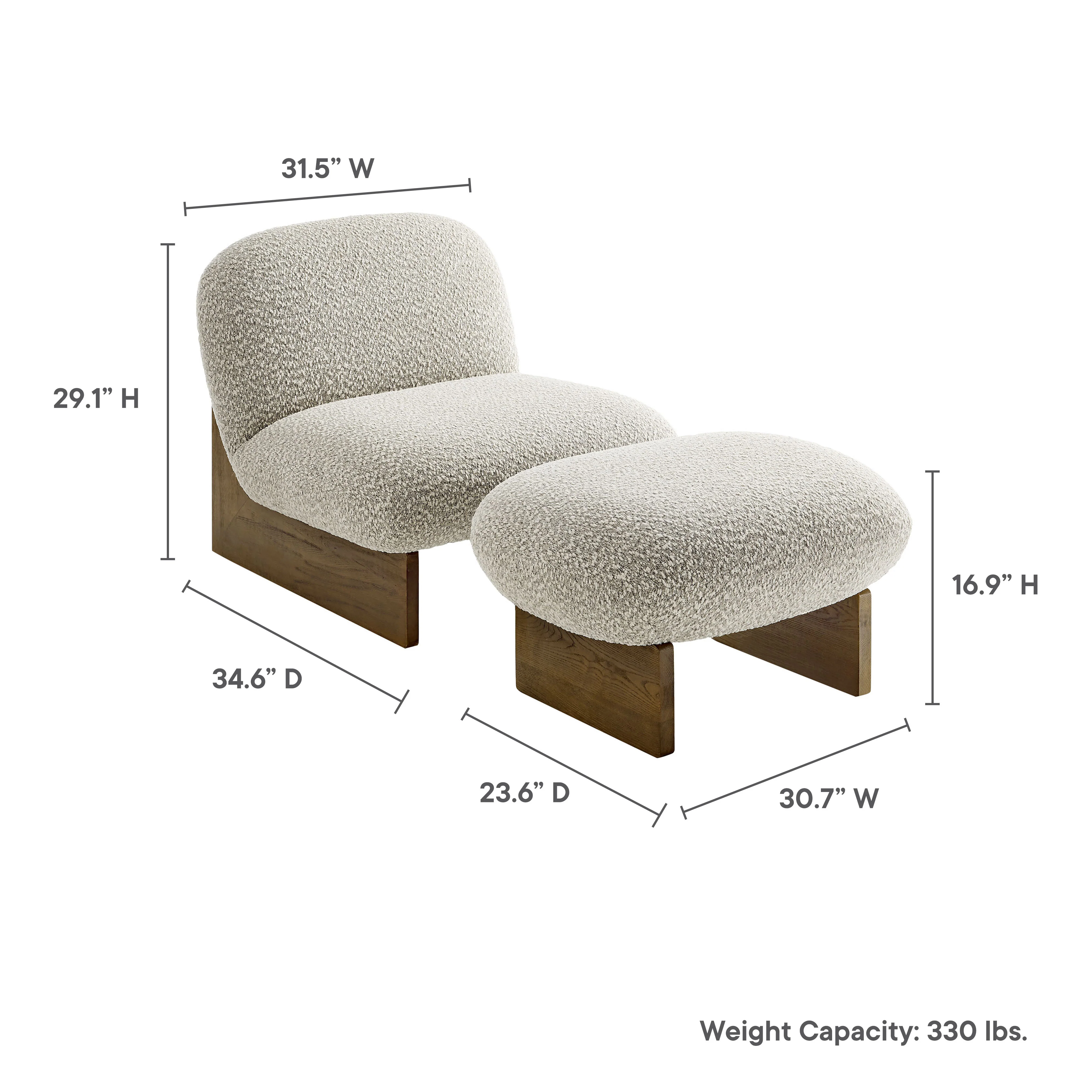 Loyal Boucle Fabric Accent Chair and Ottoman Set by Modway - Image 2
