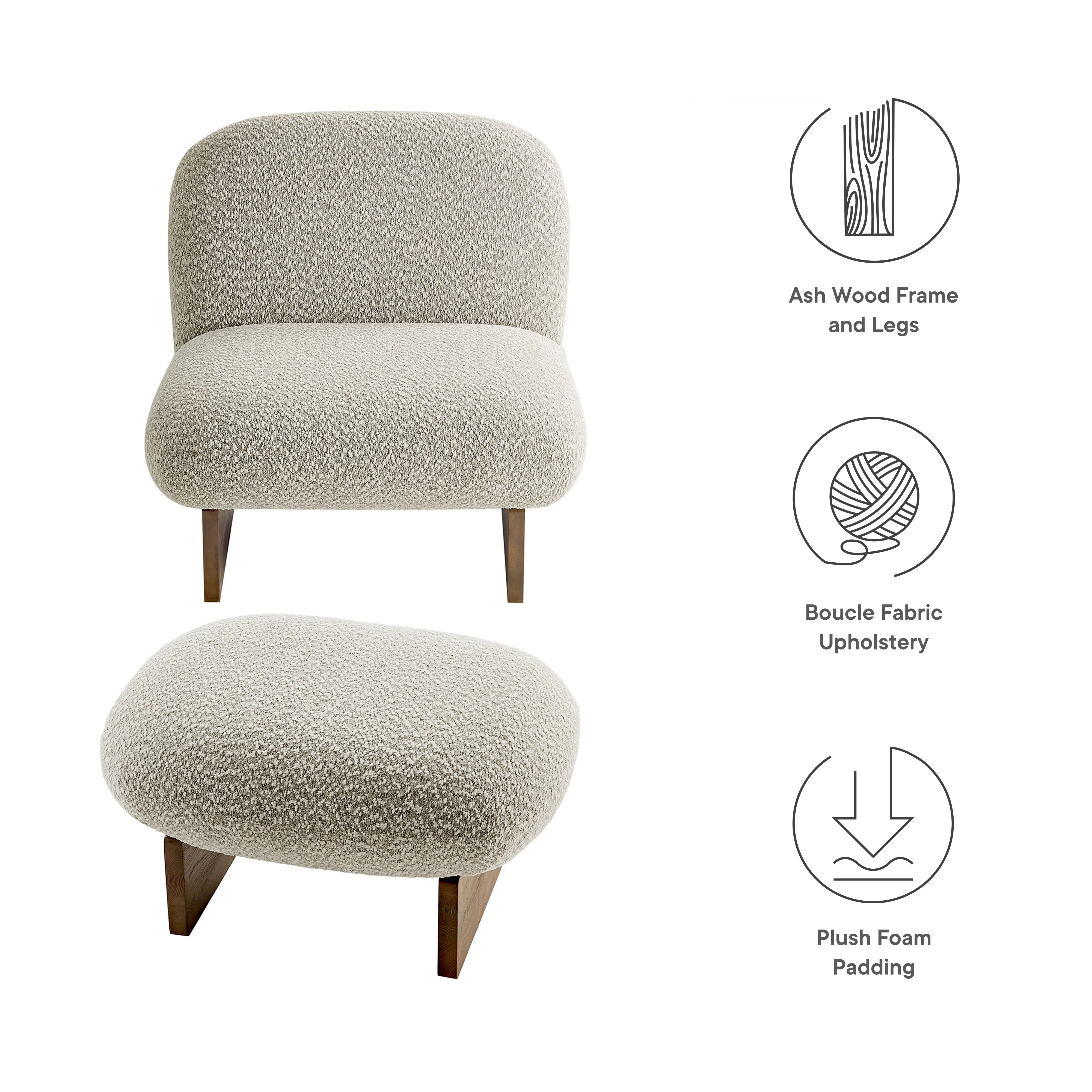 Loyal Boucle Fabric Accent Chair and Ottoman Set by Modway - Image 3