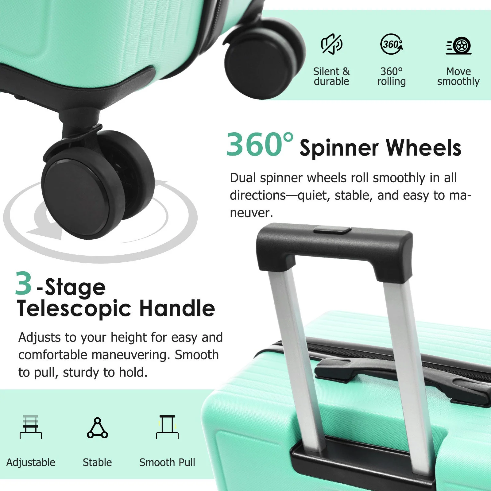 Luggage Set 3 Piece Lightweight Durable ABS Suitcases with Spinner Wheels and TSA Lock - Image 4