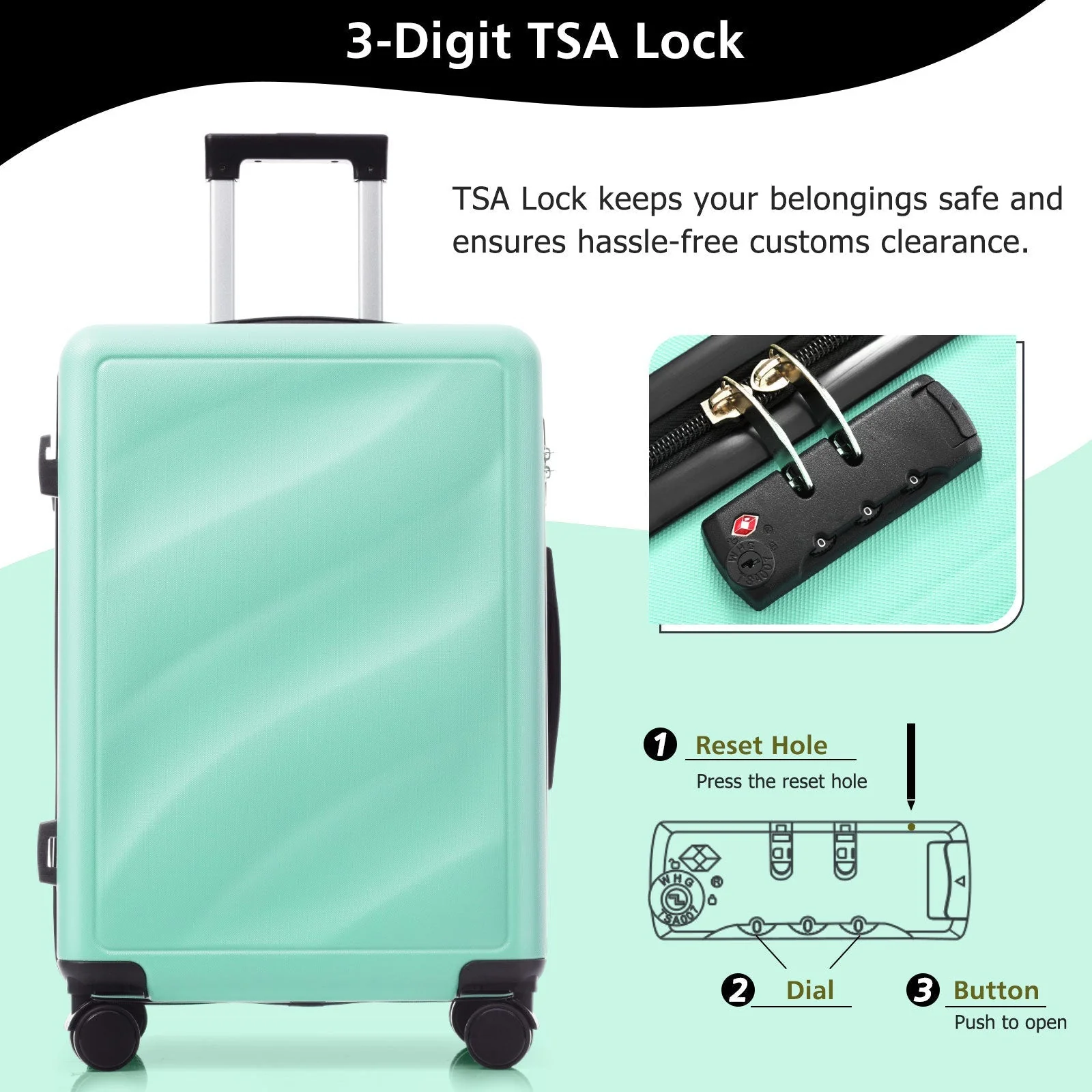 Luggage Set 3 Piece Lightweight Durable ABS Suitcases with Spinner Wheels and TSA Lock - Image 5