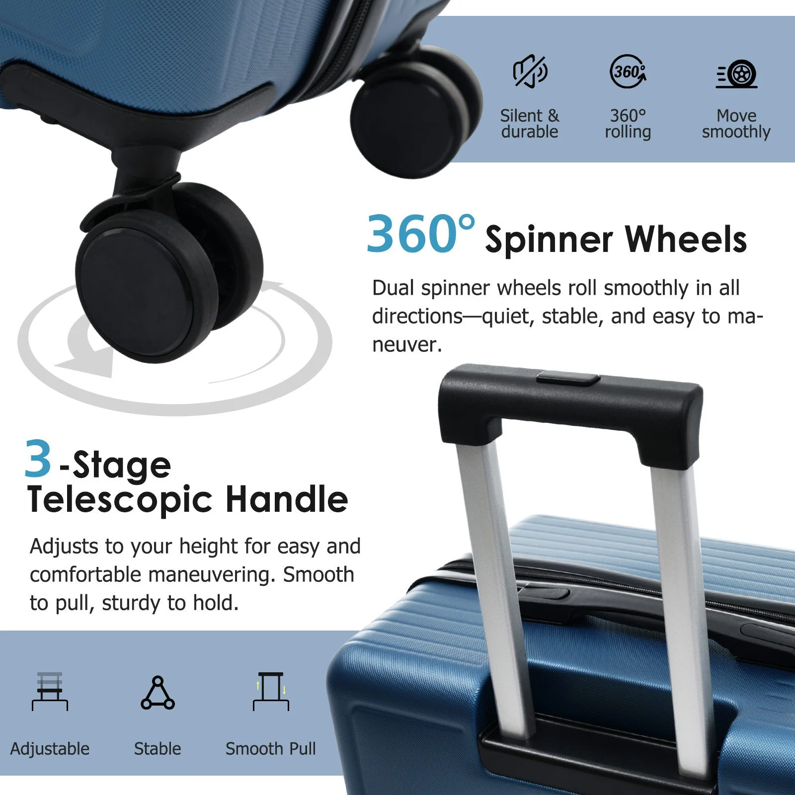 Luggage Set 3 Piece Lightweight Durable ABS Suitcases with TSA Lock - Image 4