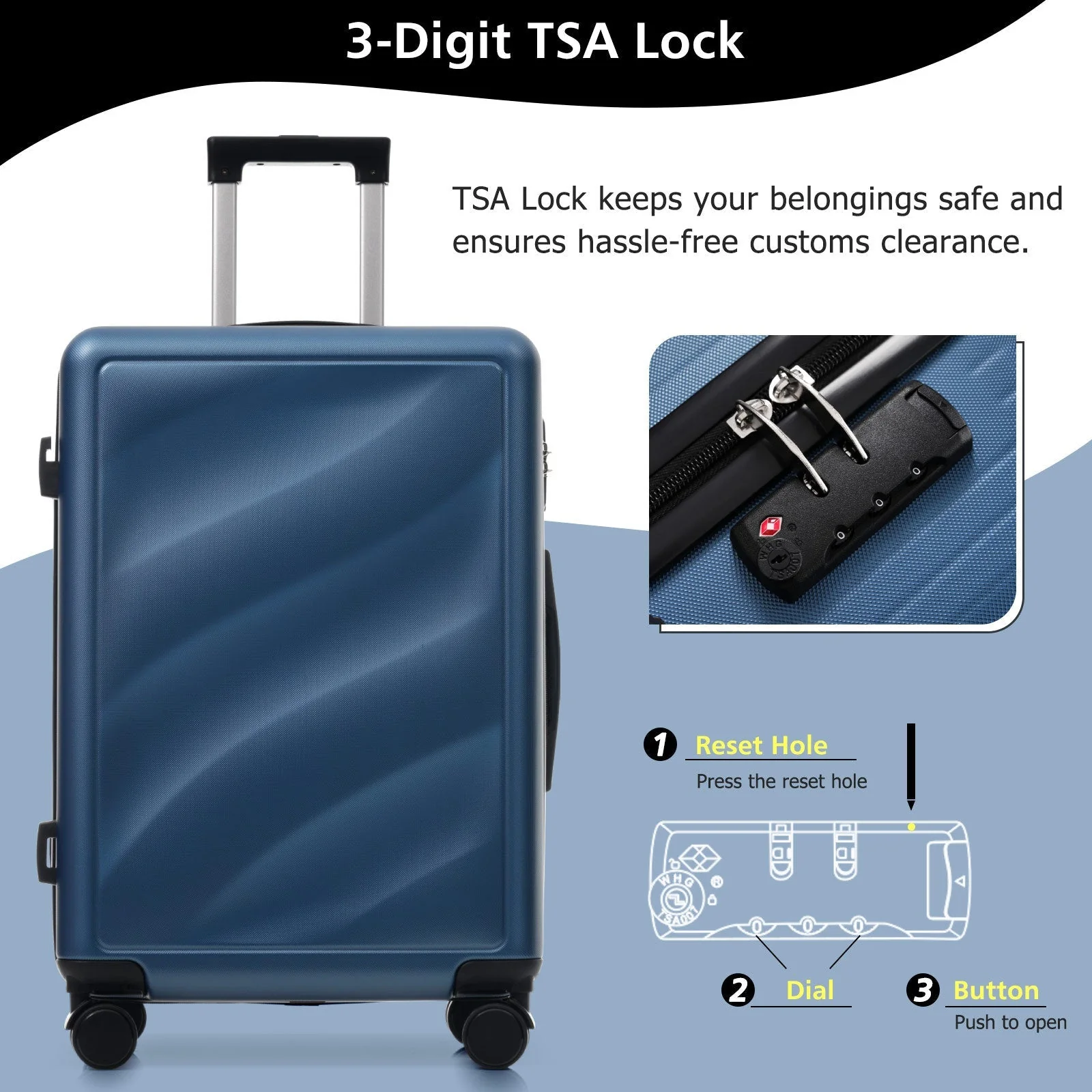 Luggage Set 3 Piece Lightweight Durable ABS Suitcases with TSA Lock - Image 5