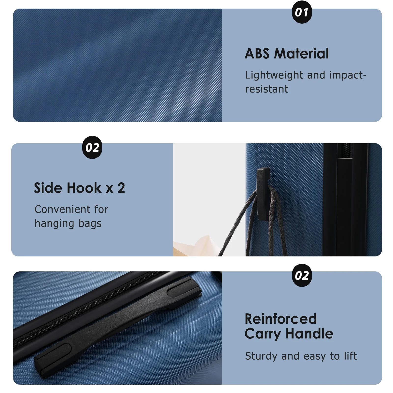Luggage Set 3 Piece Lightweight Durable ABS Suitcases with TSA Lock - Image 6