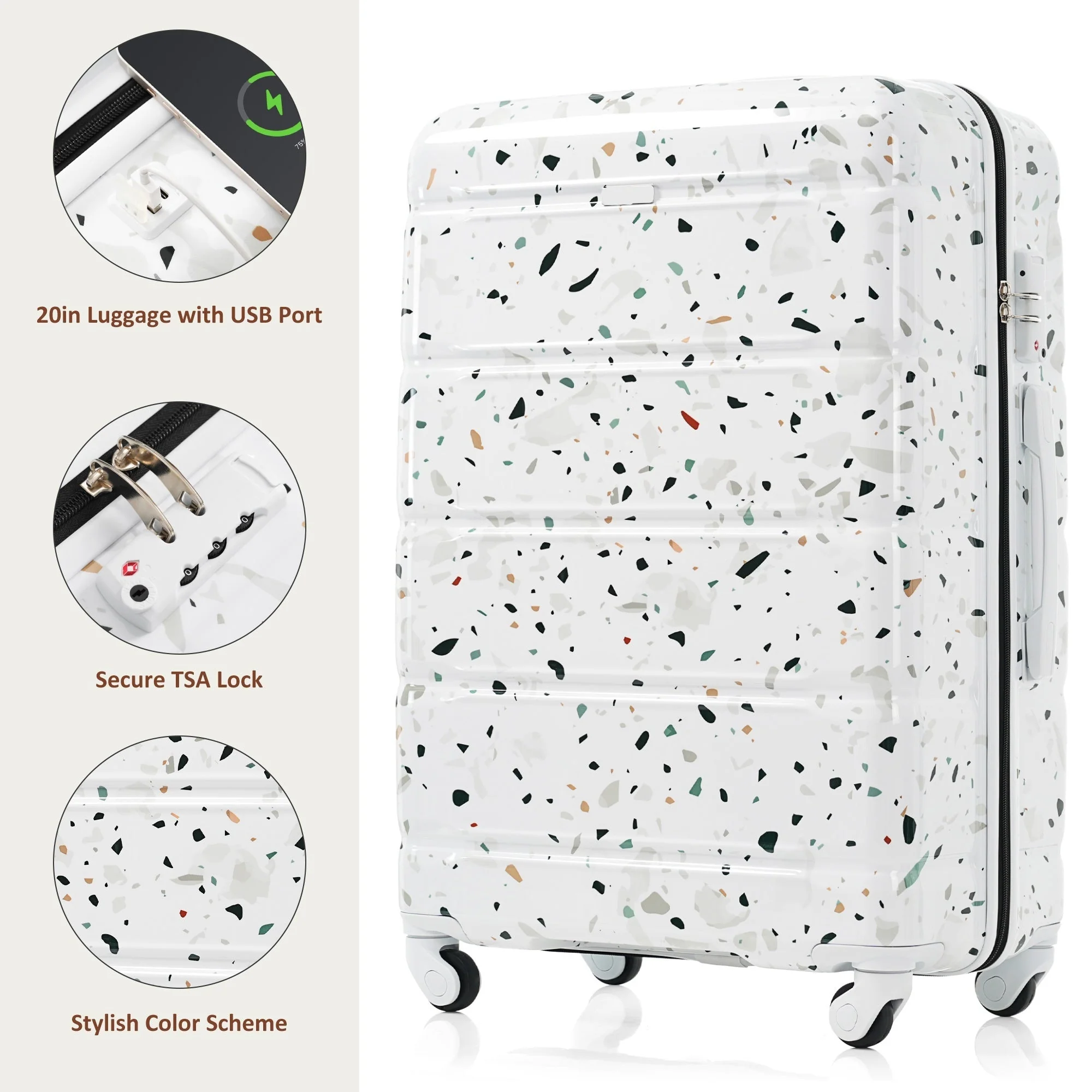 Luggage Set of 3 with USB Port and Spinner Wheels - Image 2