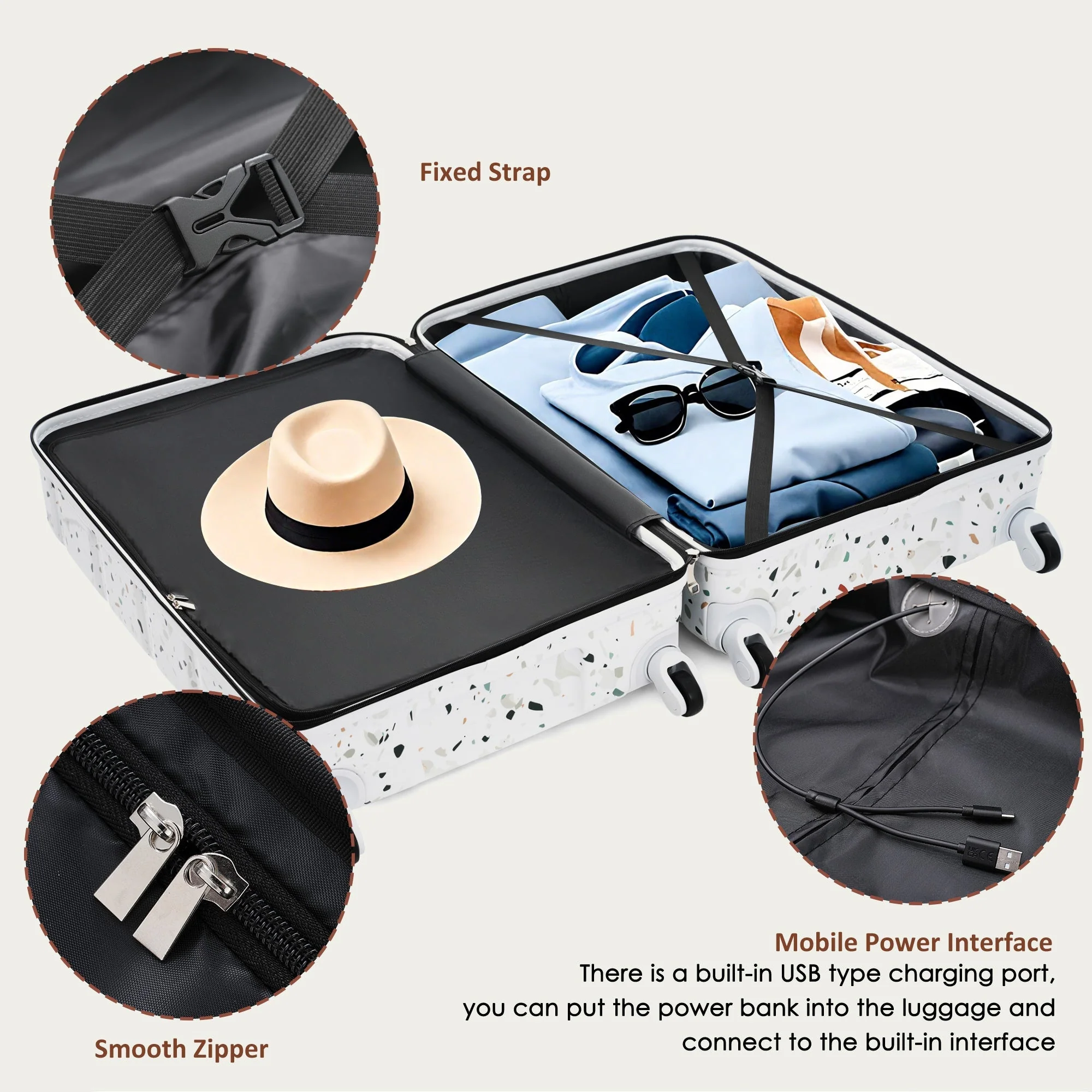 Luggage Set of 3 with USB Port and Spinner Wheels - Image 4