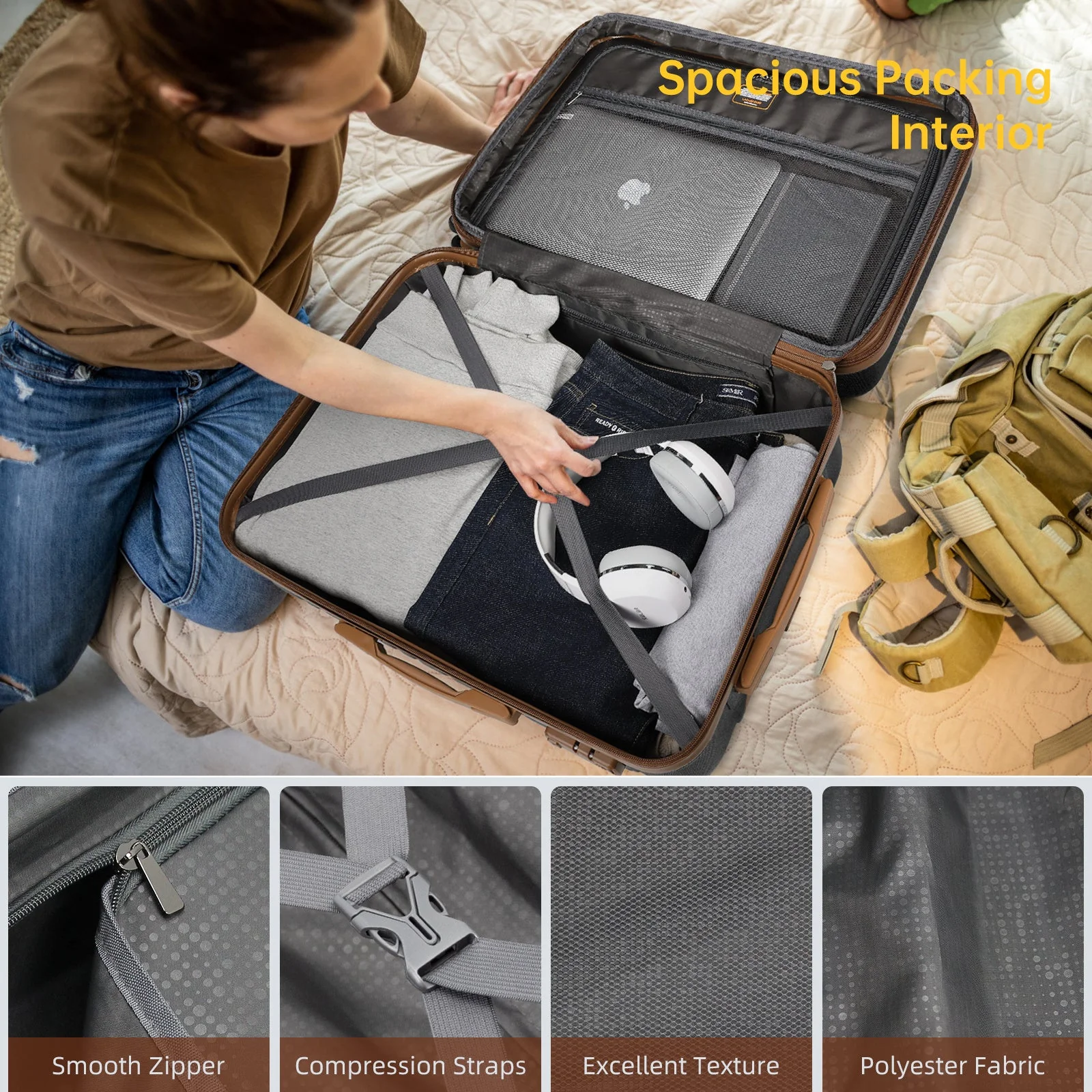 Luggage Sets 5 Piece with Duffel Bags Black - Image 5