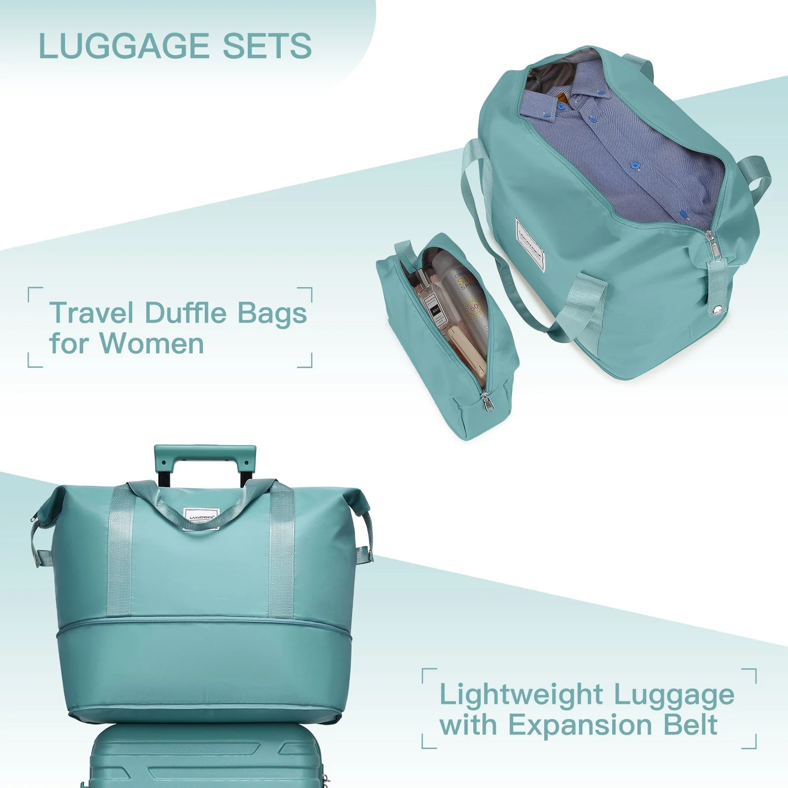 Luggage Sets 6 Piece with Duffel Bags Hardside Expandable Suitcases with Spinner Wheels Misty Blue - Image 4