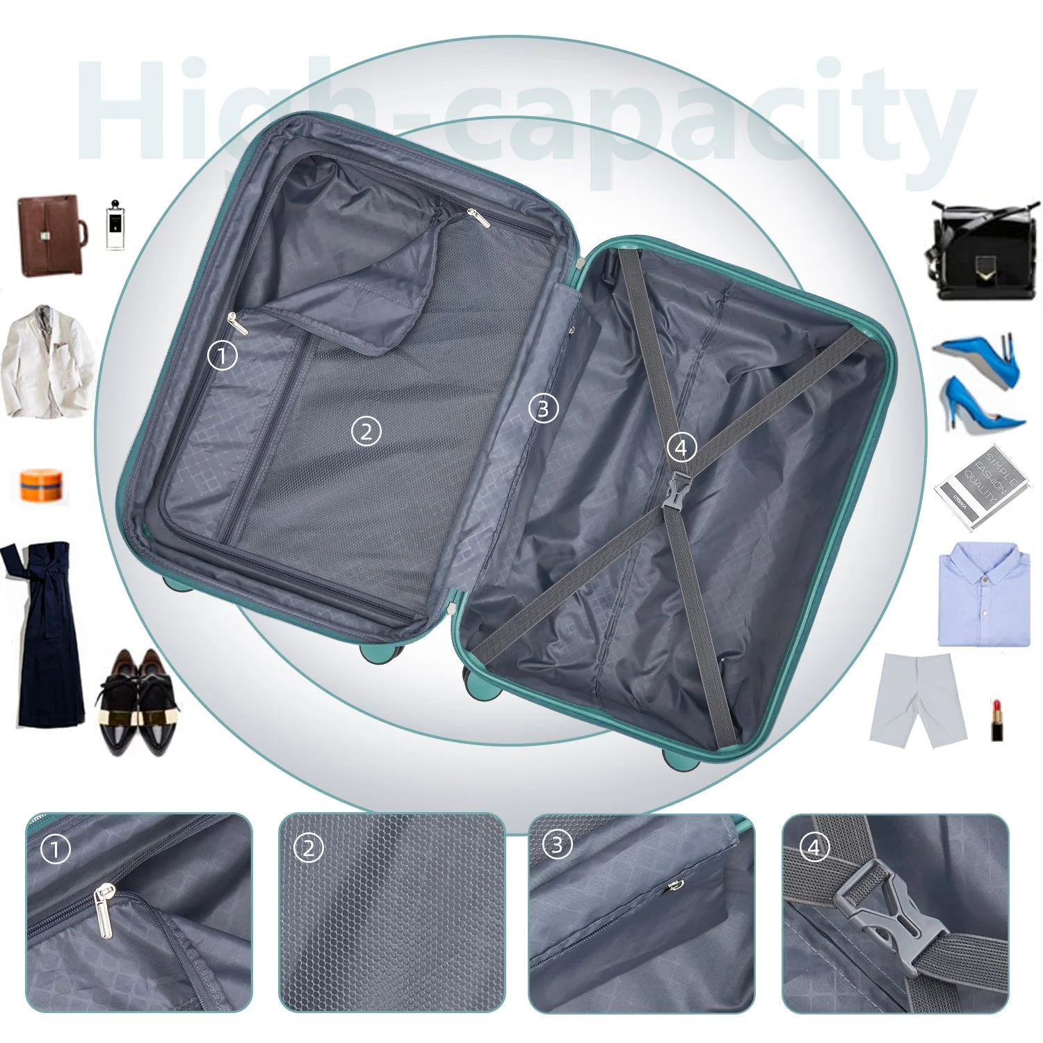 Luggage Sets 6 Piece with Duffel Bags Hardside Expandable Suitcases with Spinner Wheels Misty Blue - Image 7