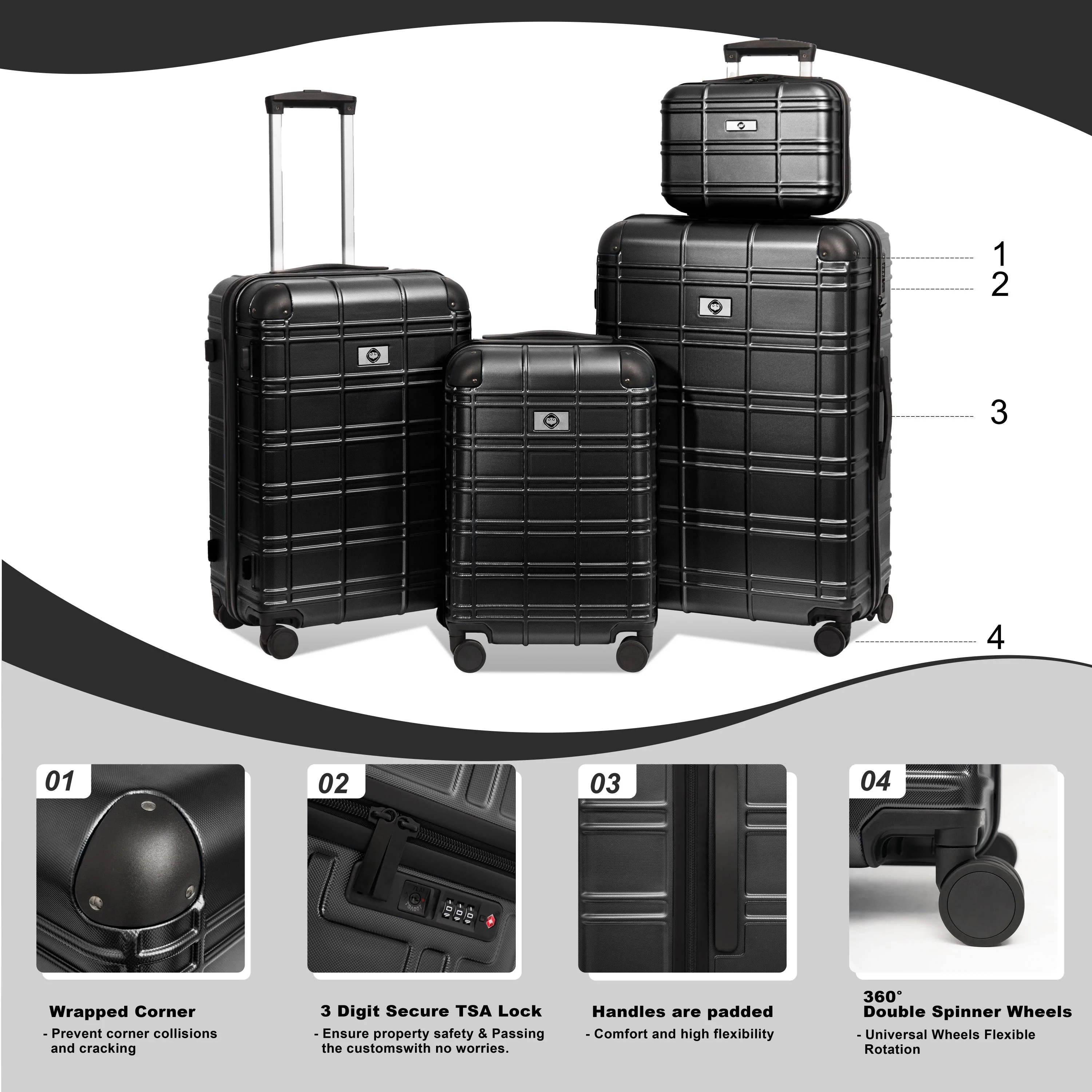 Luggage Sets ABS+PC Hardshell 4pcs Lightweight Durable Suitcases - Image 2