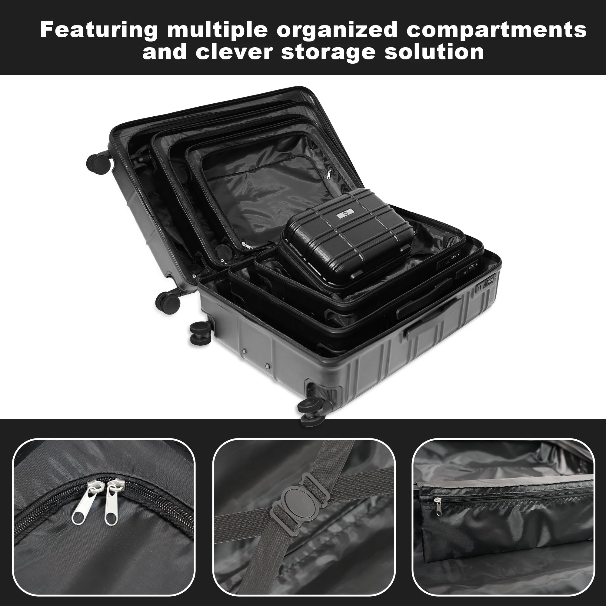 Luggage Sets ABS+PC Hardshell 4pcs Lightweight Durable Suitcases - Image 4