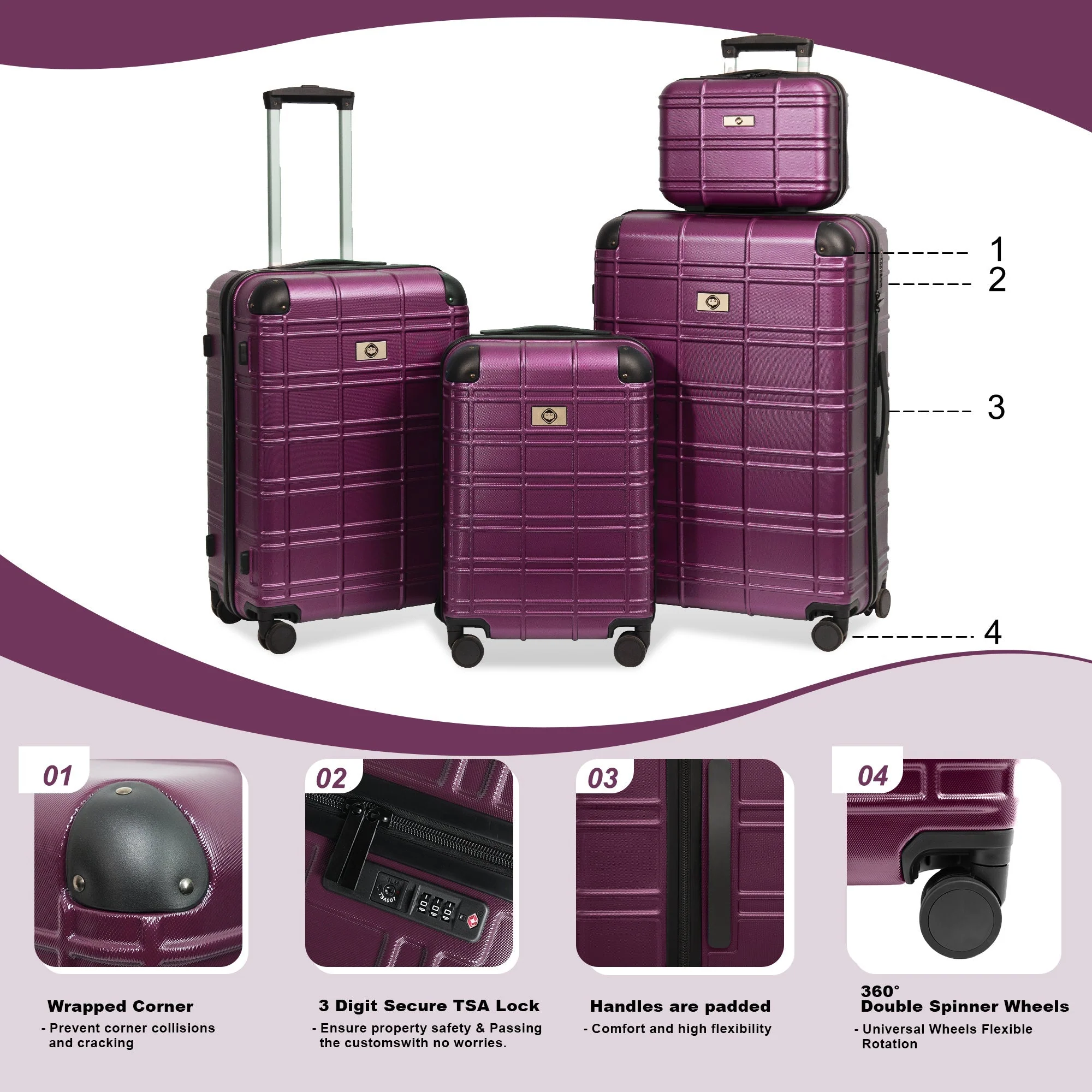 Luggage Sets ABS+PC Hardshell 4pcs Spinner Wheels with TSA Lock - Image 2