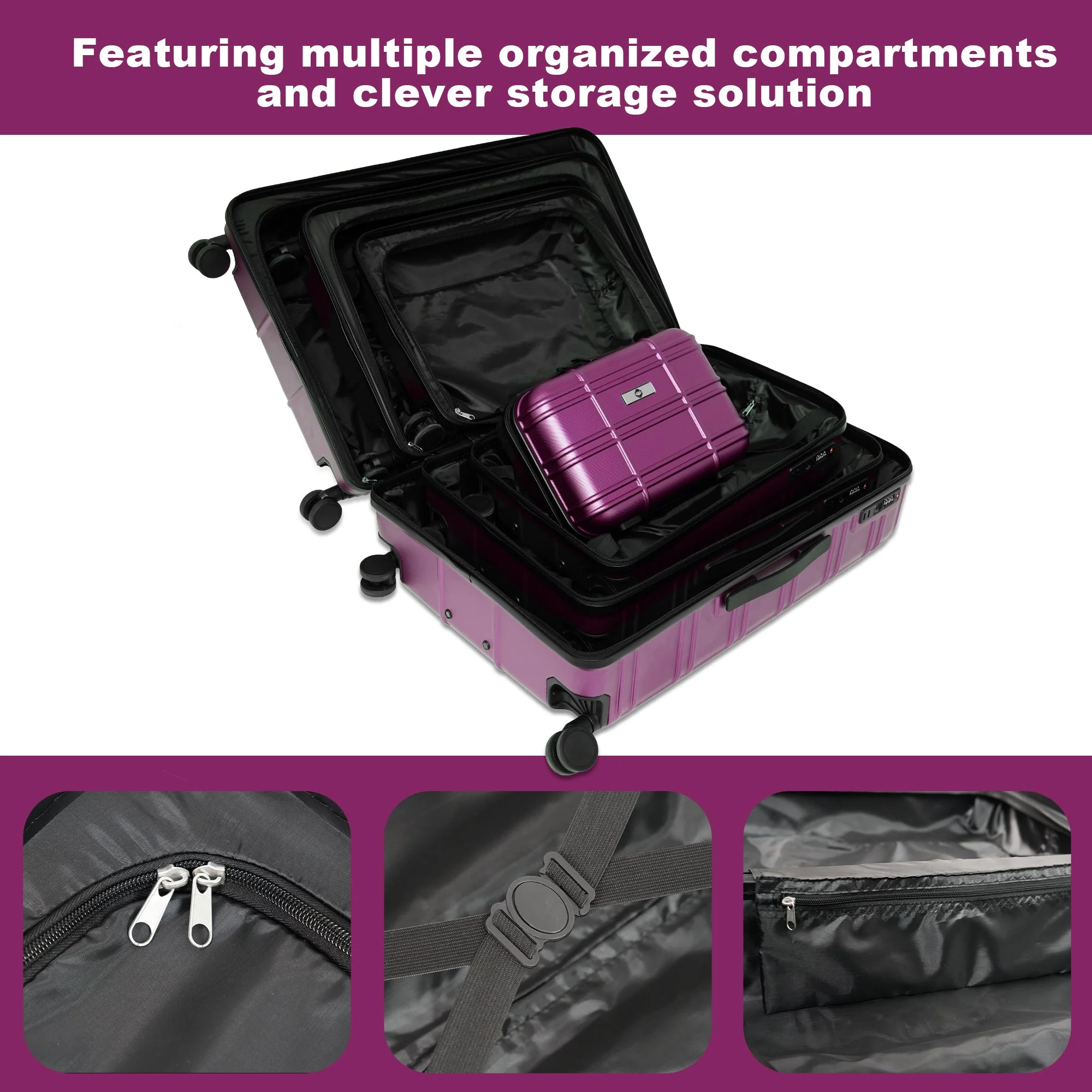 Luggage Sets ABS+PC Hardshell 4pcs Spinner Wheels with TSA Lock - Image 4