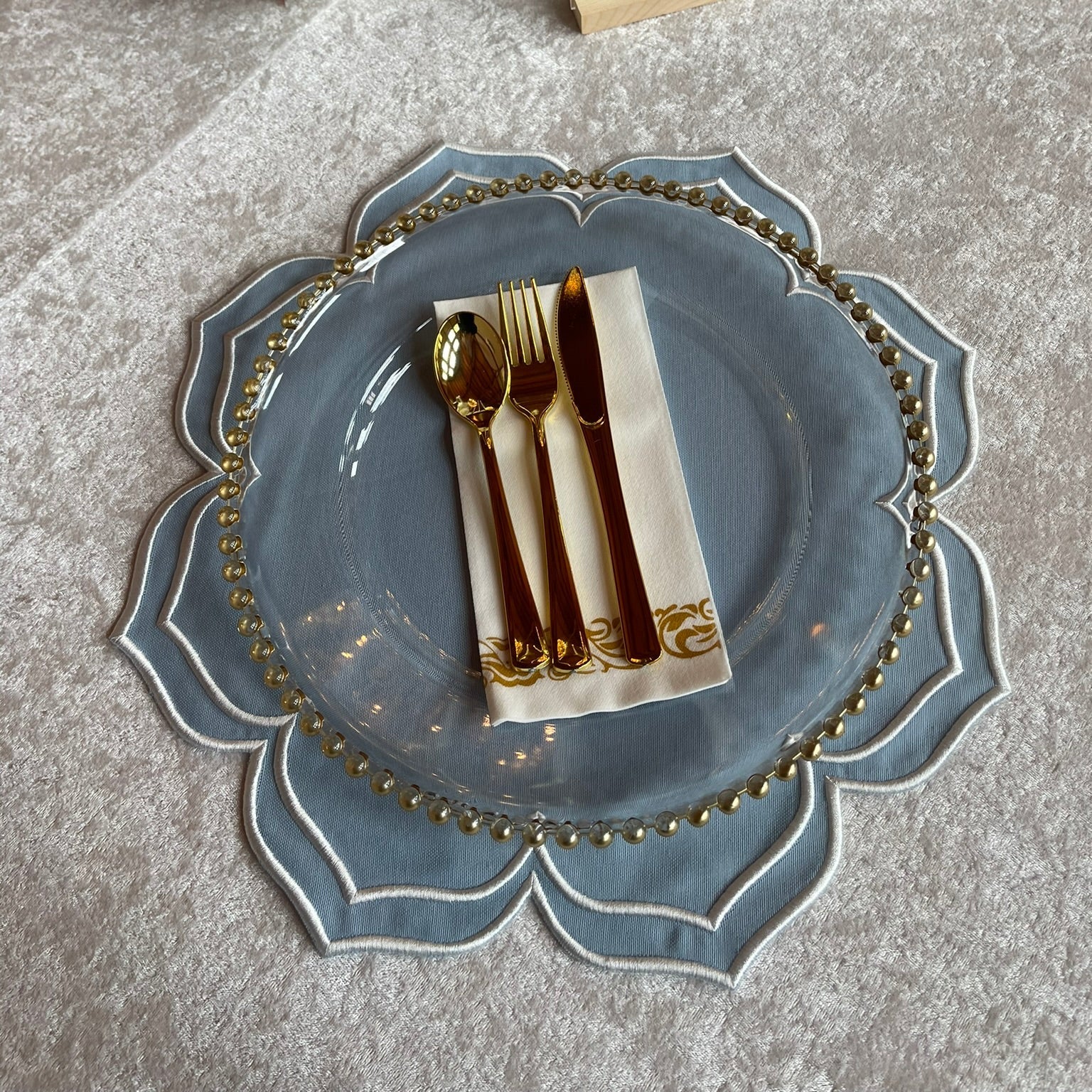 Lumera Light Blue Wavy Edge Fabric Placemat - Image 3