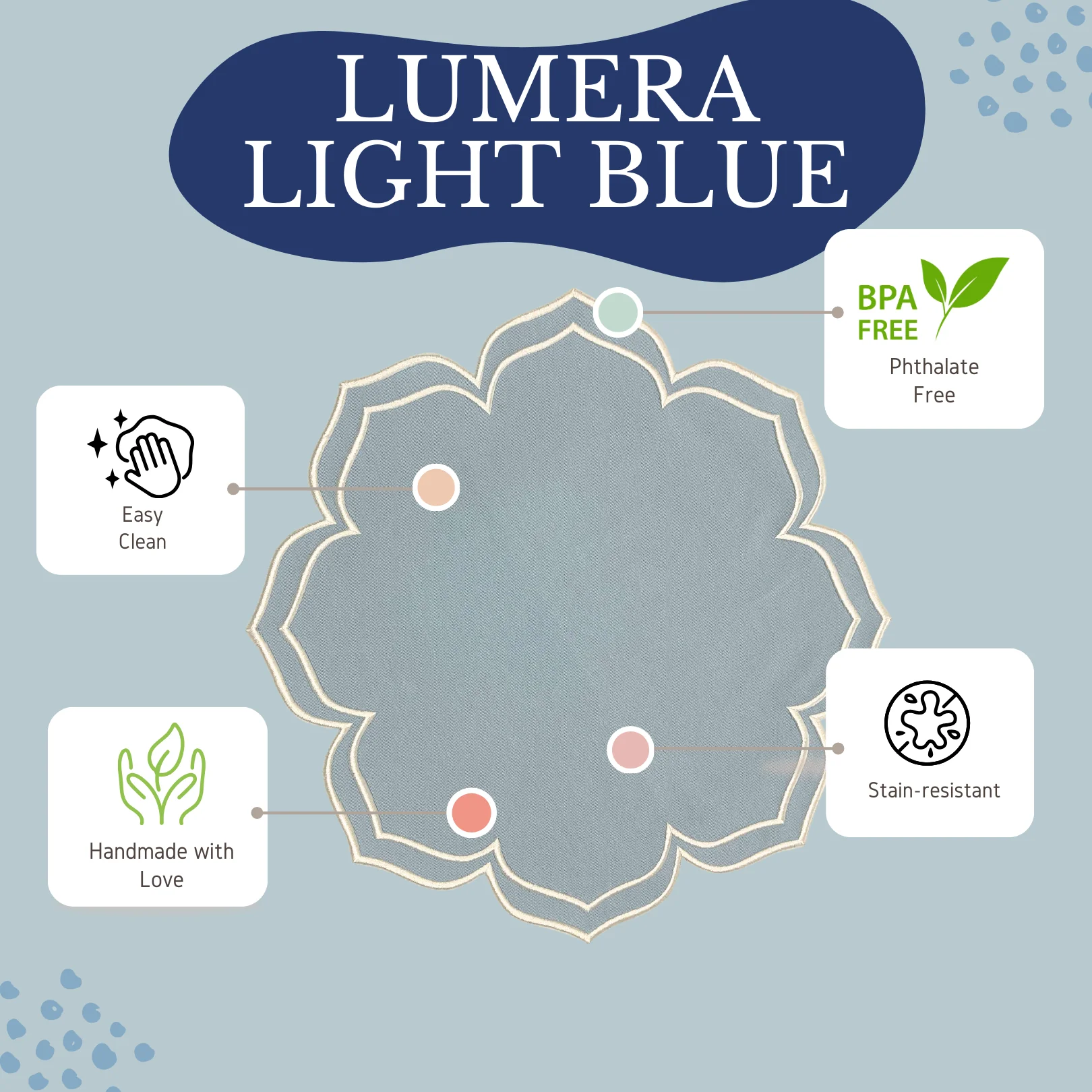 Lumera Light Blue Wavy Edge Fabric Placemat - Image 4