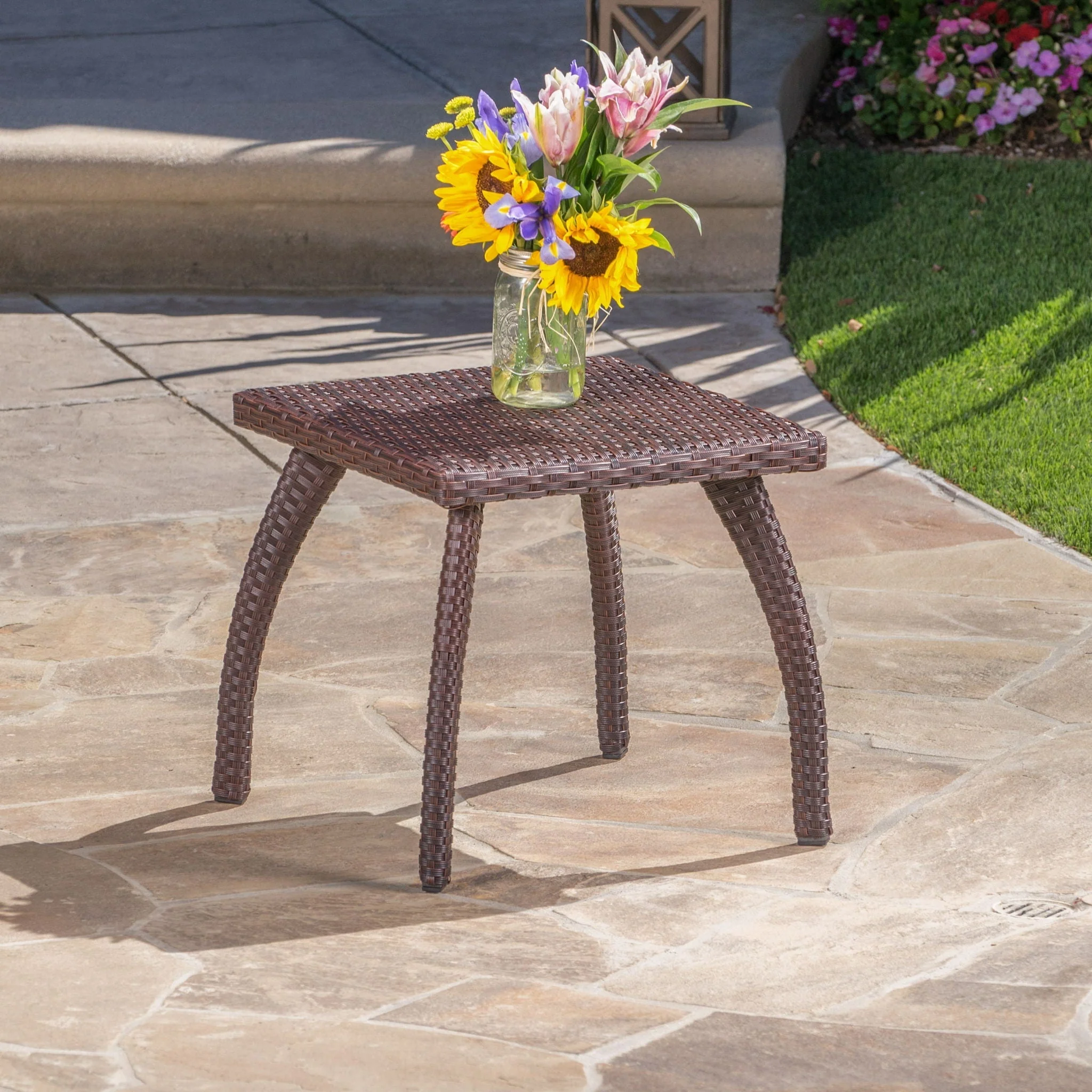 Luminant - Outdoor Side Table With Iron Frame - Brown - Image 2
