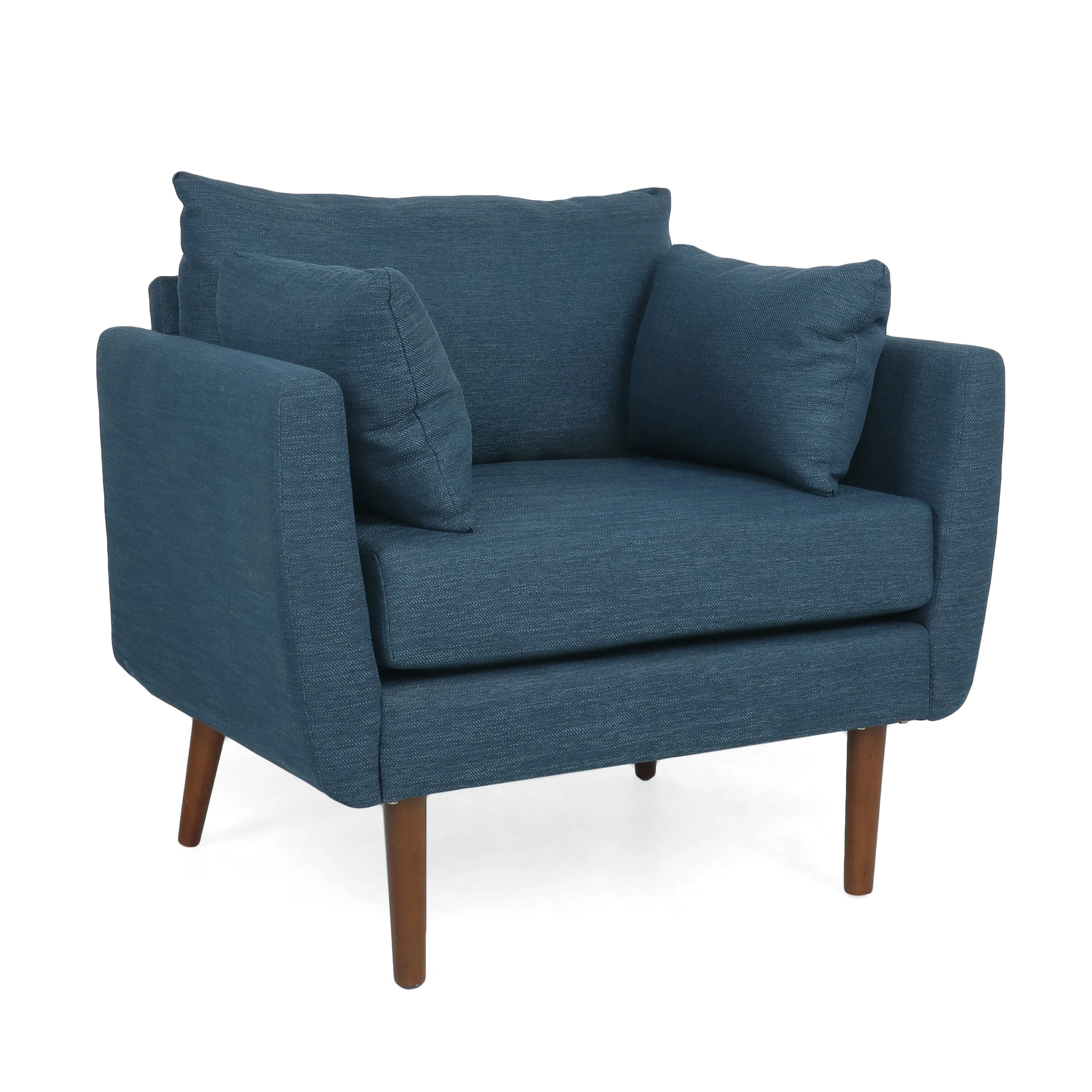 Luminate Upholstered Fabric Club Chair with Tapered Legs and 2 Accent Pillows, Navy Blue - Image 4
