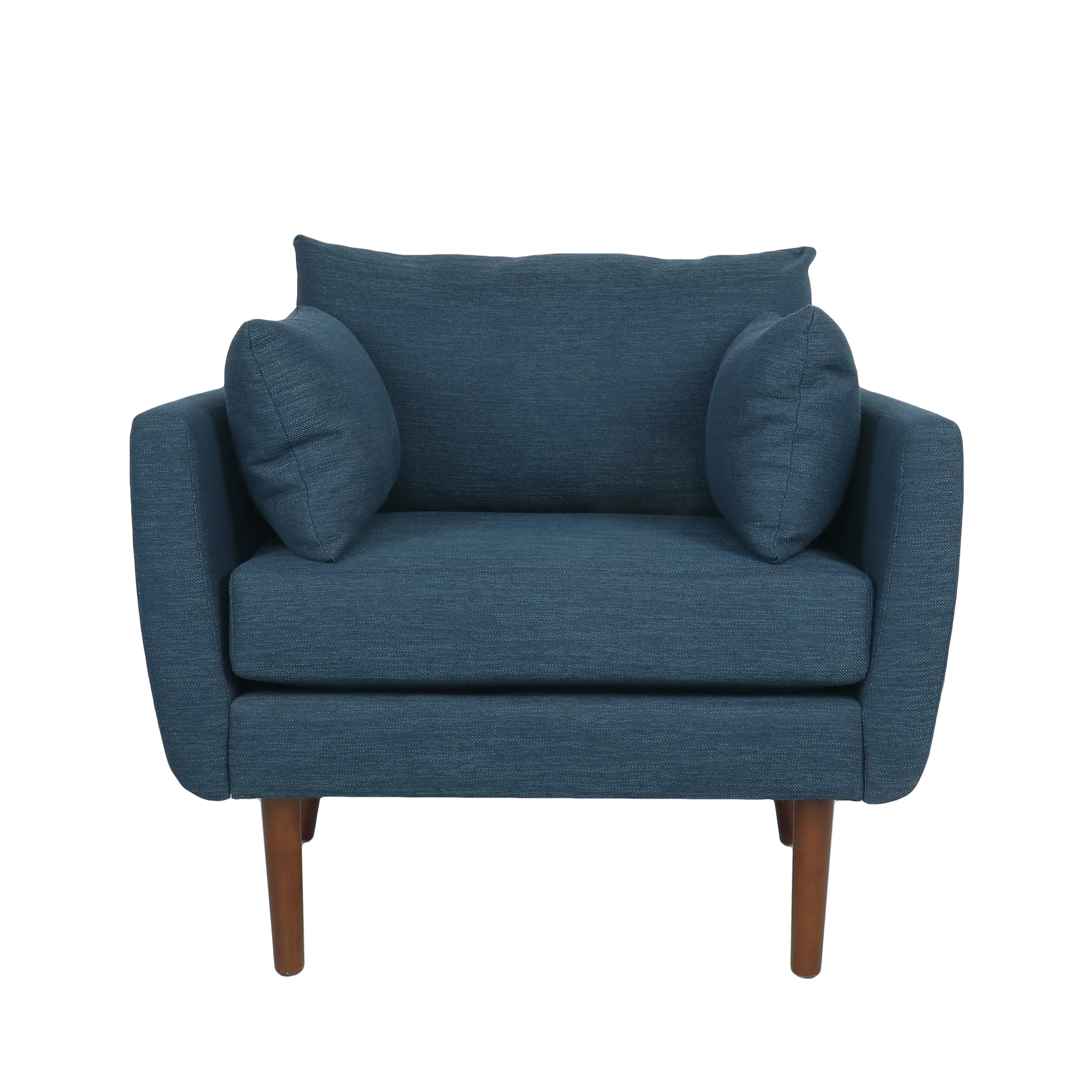 Luminate Upholstered Fabric Club Chair with Tapered Legs and 2 Accent Pillows, Navy Blue - Image 6