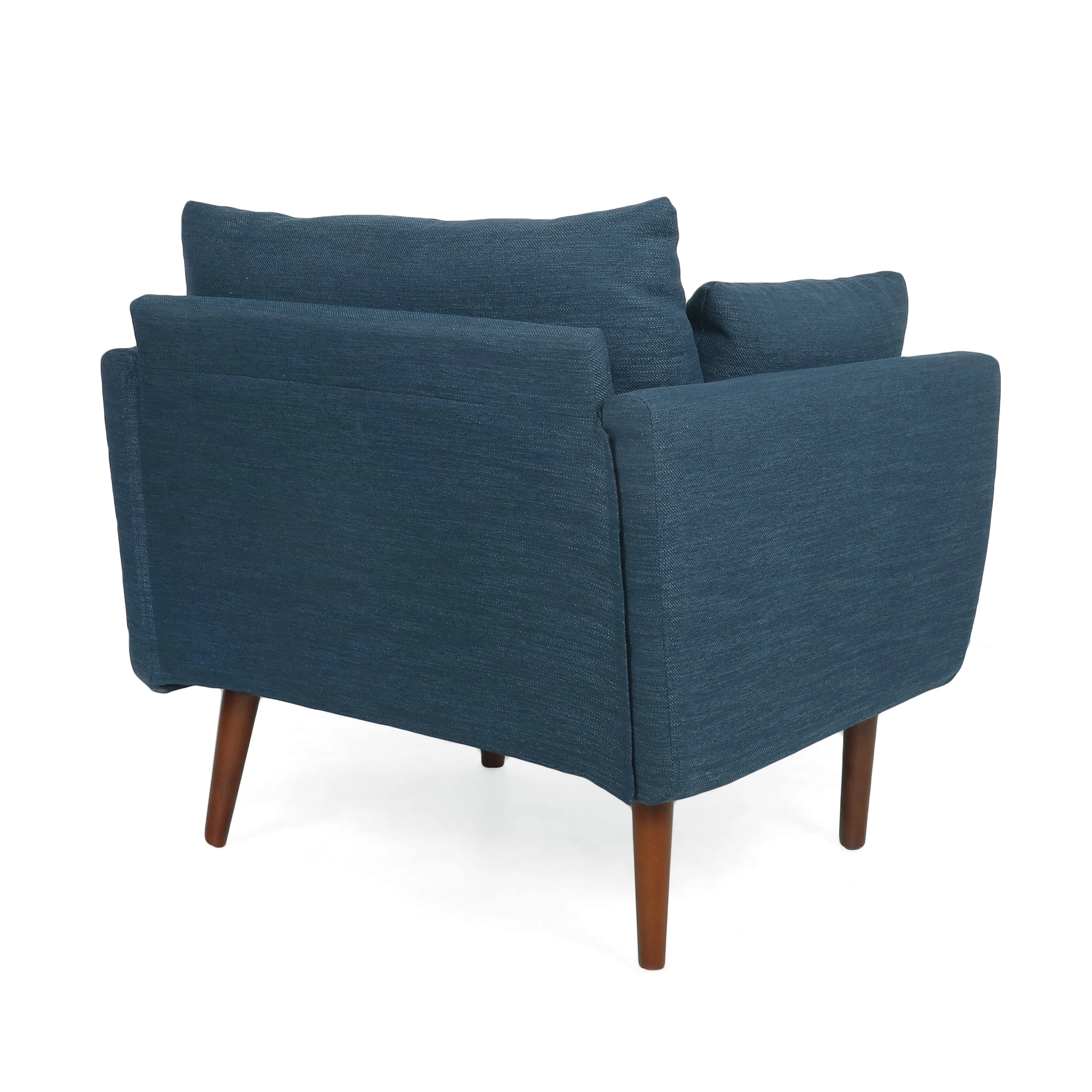 Luminate Upholstered Fabric Club Chair with Tapered Legs and 2 Accent Pillows, Navy Blue - Image 7