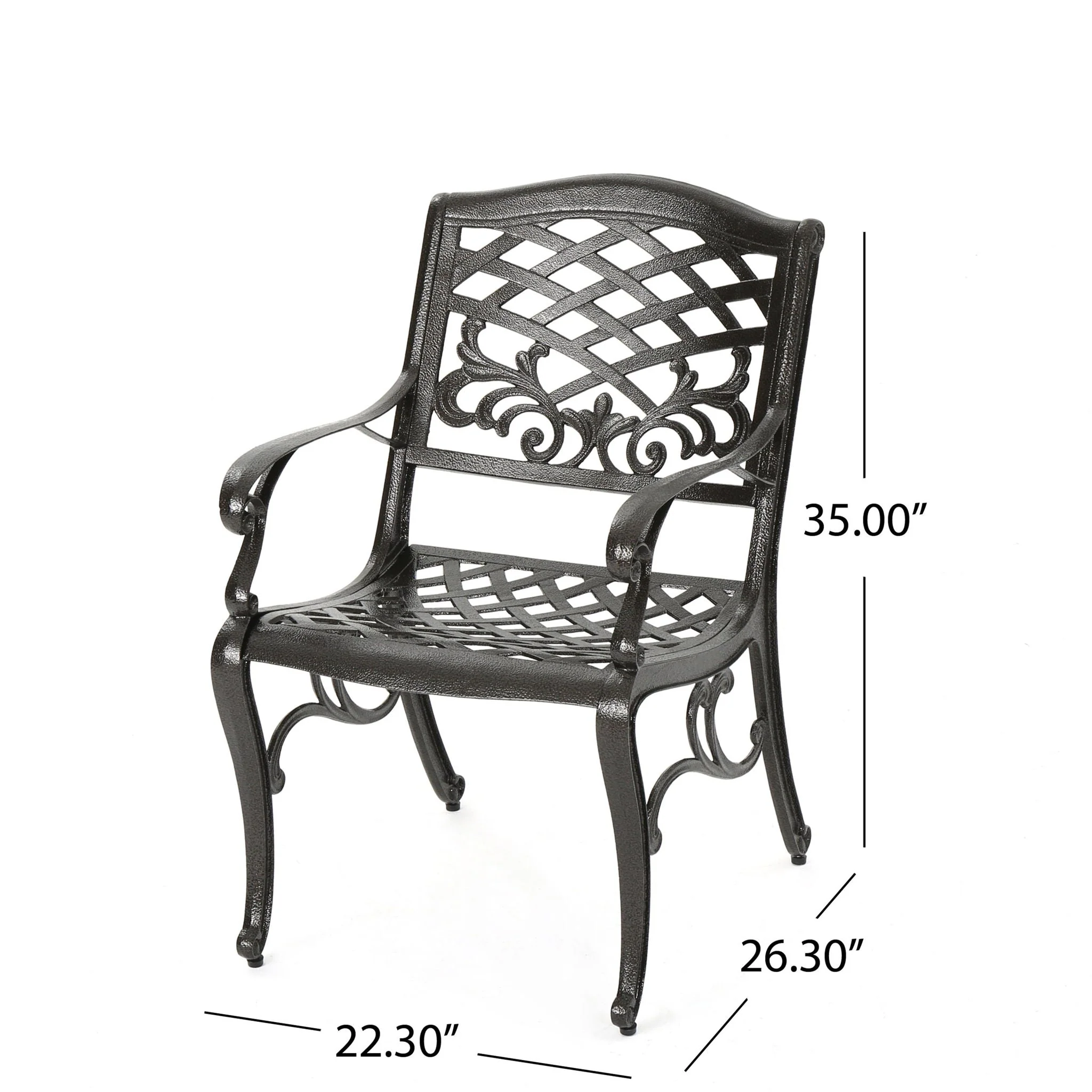 Luminea - Outdoor Aluminum Dining Chair With Scroll Design, Lattice Pattern And Cabriole Legs - Bronze - Image 2