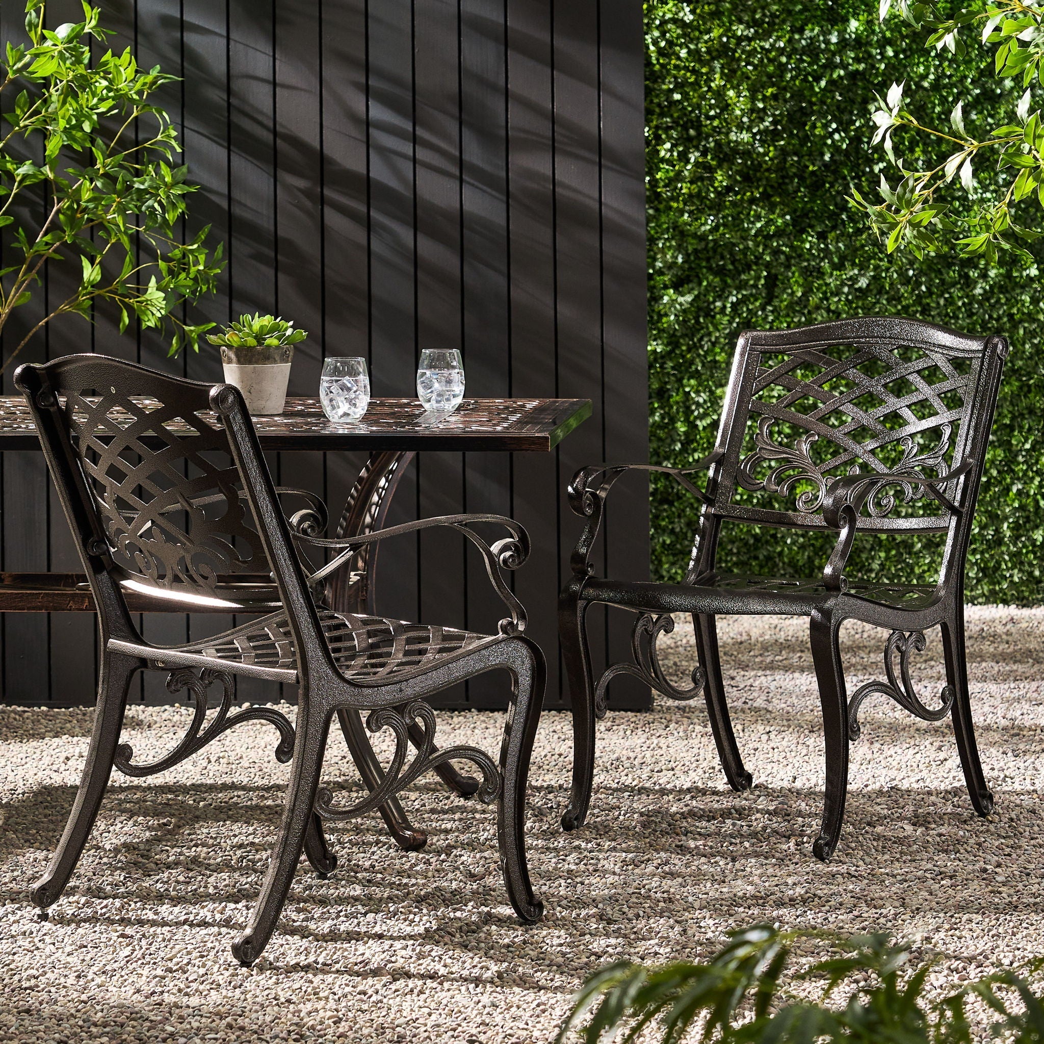 Luminea - Outdoor Aluminum Dining Chair With Scroll Design, Lattice Pattern And Cabriole Legs - Bronze - Image 3
