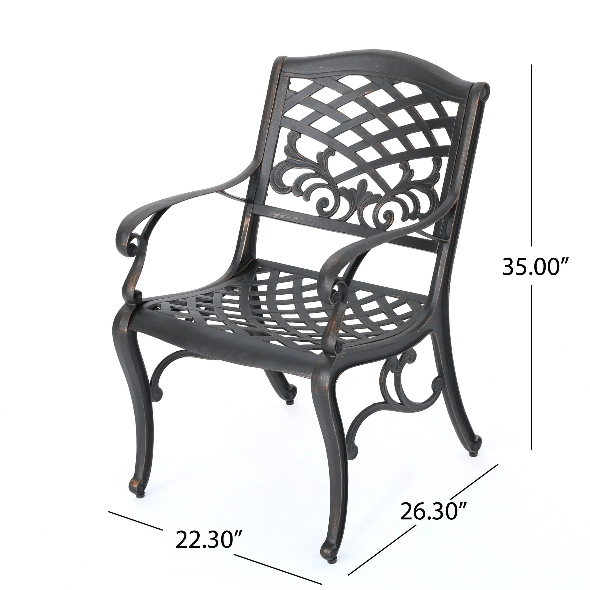 Luminea Outdoor Aluminum Dining Chair with Scroll Design, Lattice Pattern, and Cabriole Legs - Copper - Image 2